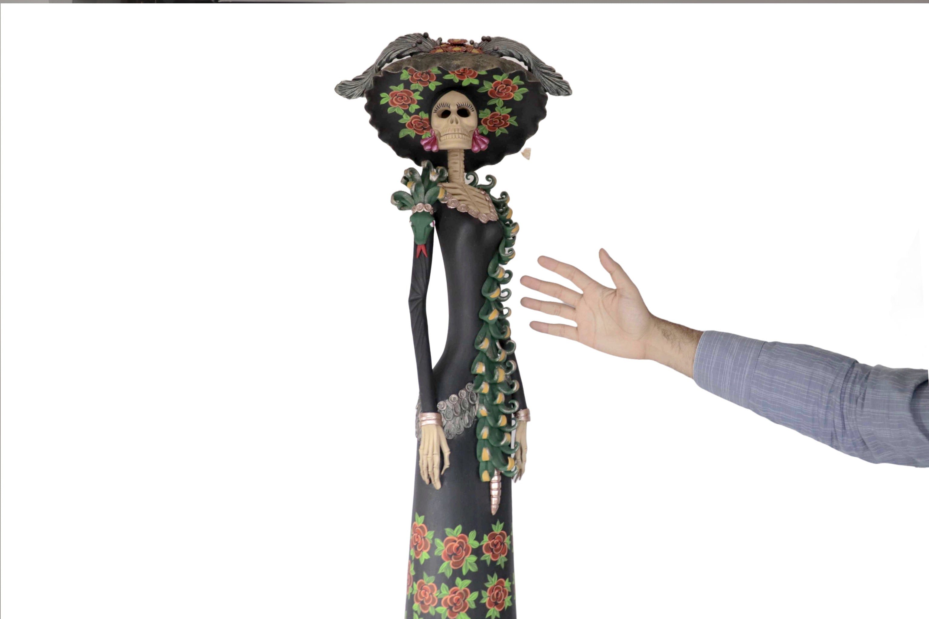 Catrina Garbancera vestida of red flowers - 40 in. - in. Production Adan