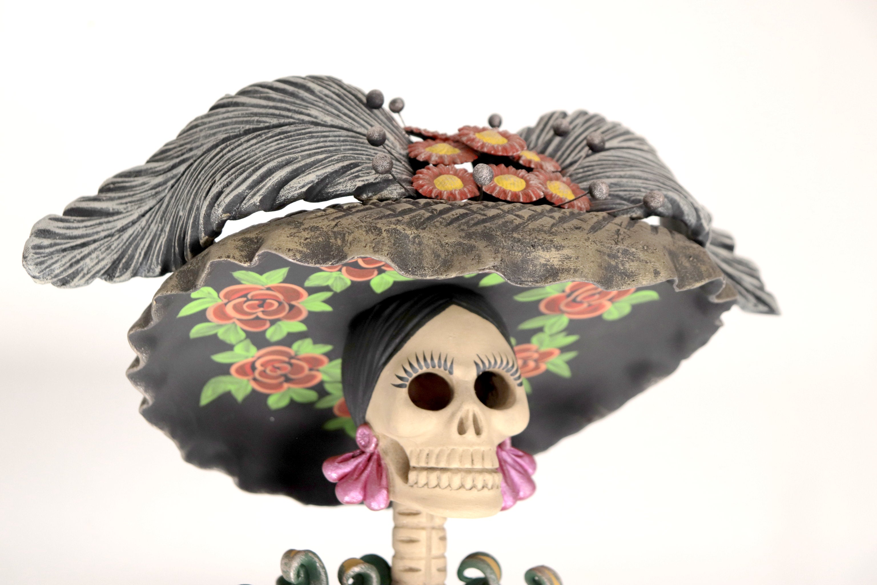 Catrina Garbancera vestida of red flowers - 40 in. - in. Production Adan
