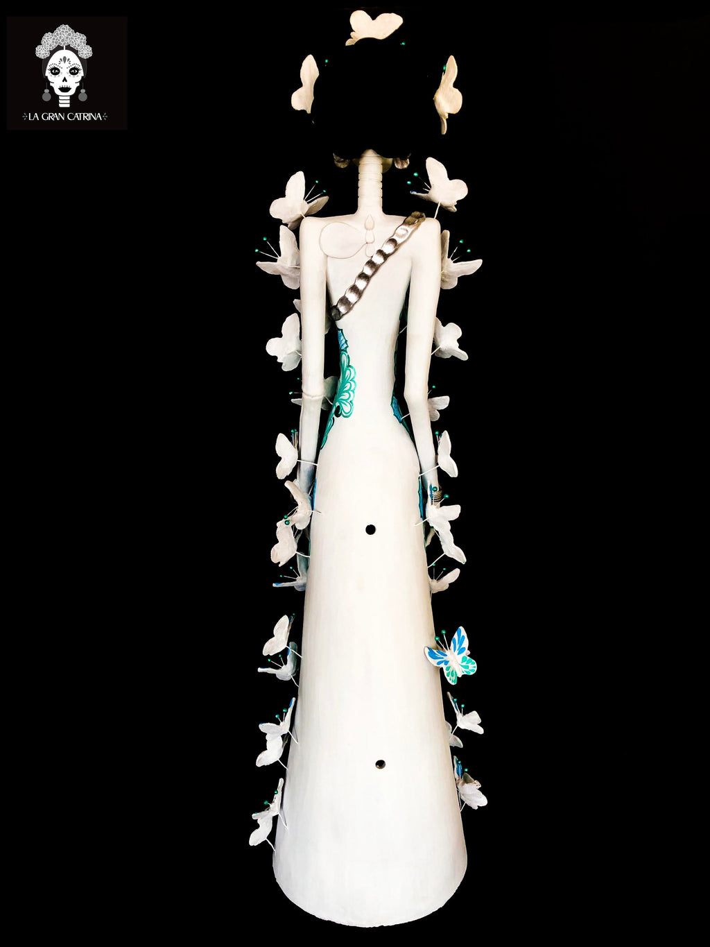 Catrina white with Butterflies turquoises - 40 in. - Made to Order Adan