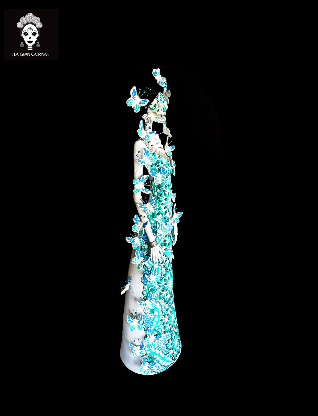 Catrina white with Butterflies turquoises - 40 in. - Made to Order Adan