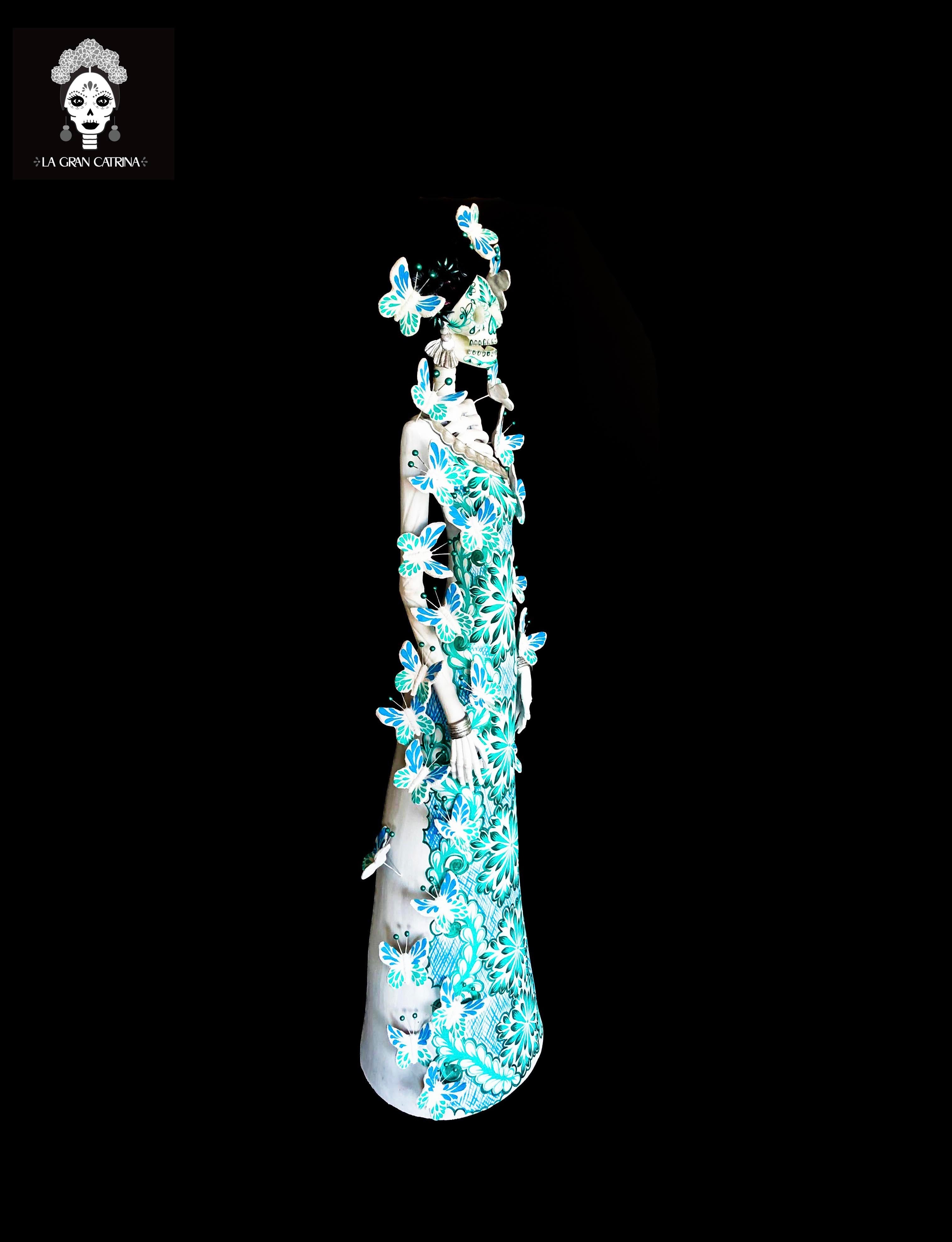 Catrina white with Butterflies turquoises - 40 in. - Made to Order Adan