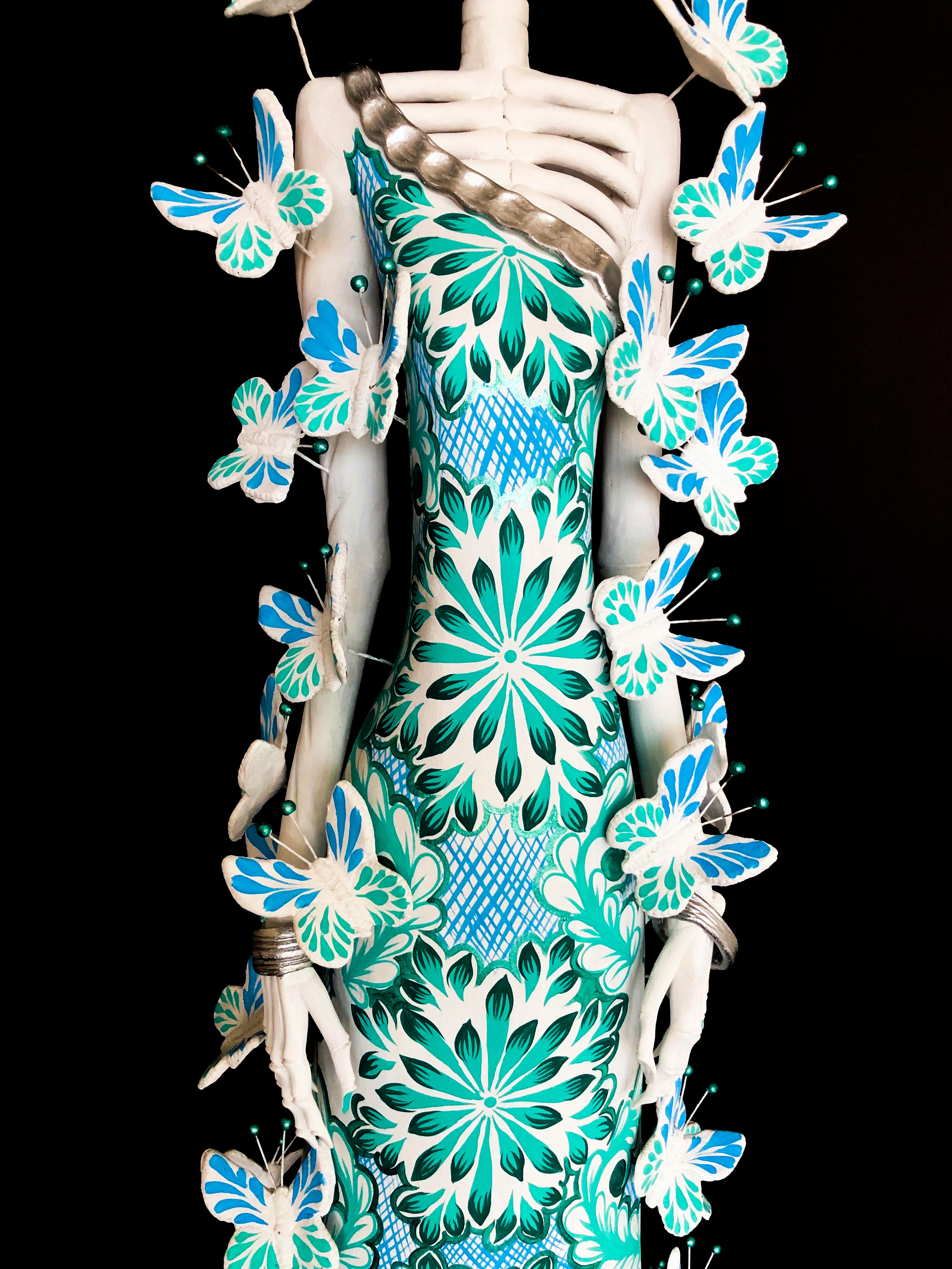 Catrina white with Butterflies turquoises - 40 in. - Made to Order Adan