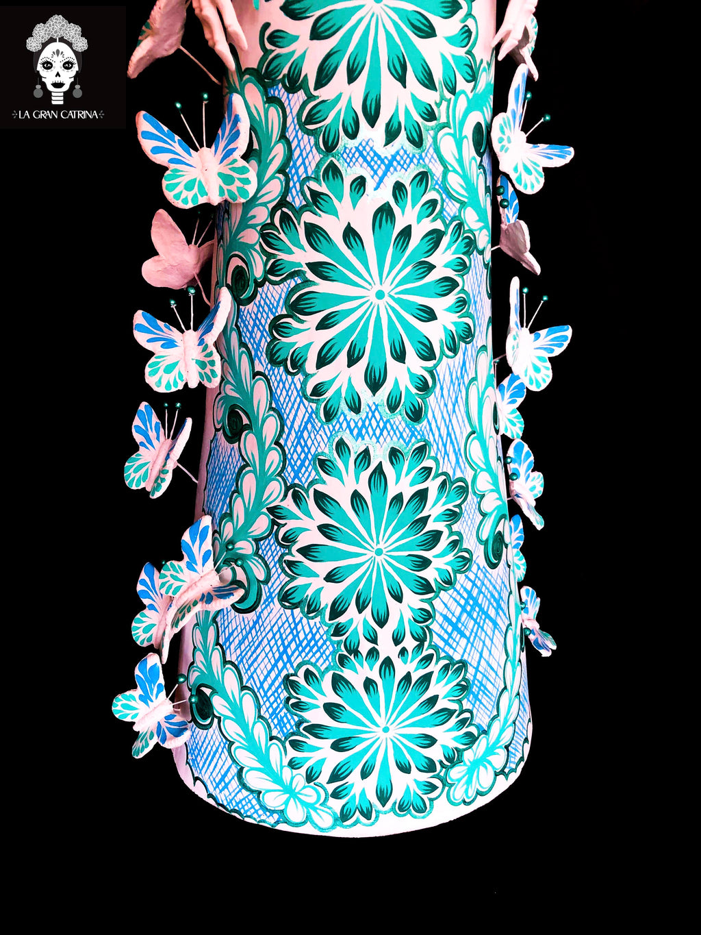 Catrina white with Butterflies turquoises - 40 in. - Made to Order Adan