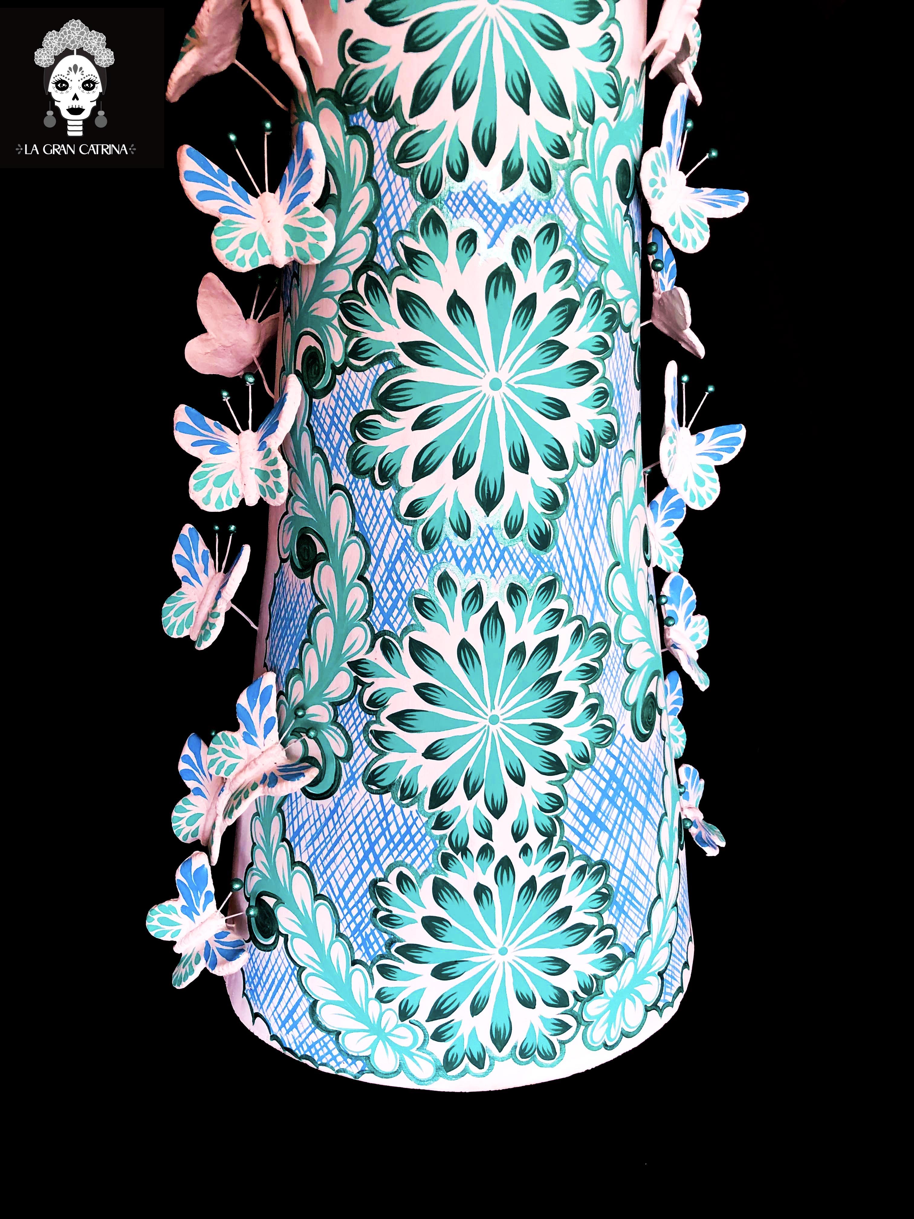 Catrina white with Butterflies turquoises - 40 in. - Made to Order Adan