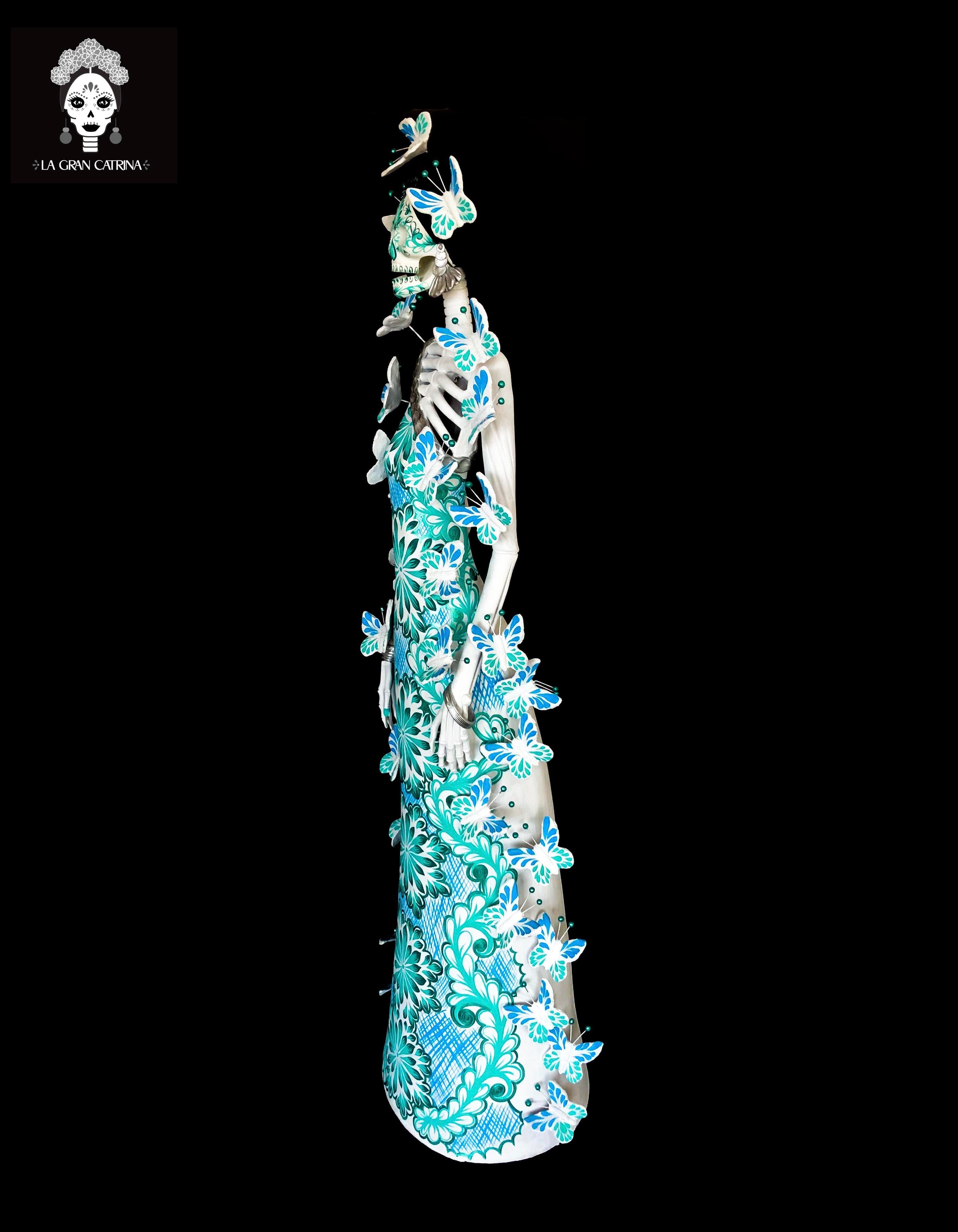 Catrina white with Butterflies turquoises - 40 in. - Made to Order Adan