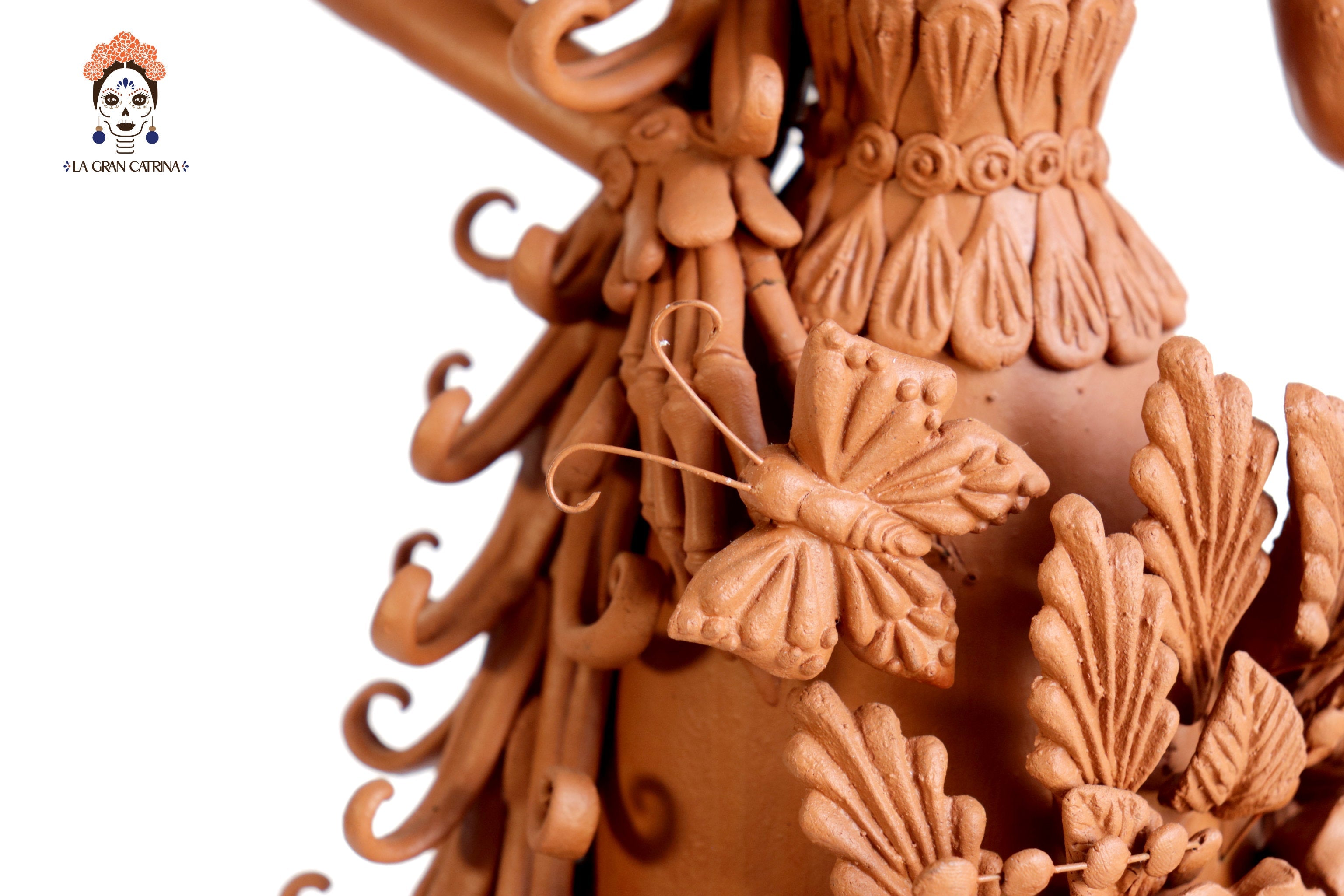 Handcrafted Clay Catrina with Butterflies - 25.5 in. - in. Production Misael Jacobo