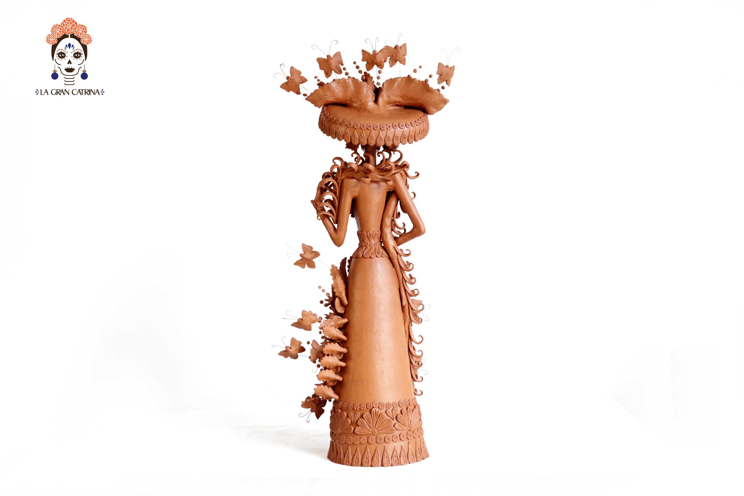 Handcrafted Clay Catrina with Butterflies - 25.5 in. - in. Production Misael Jacobo