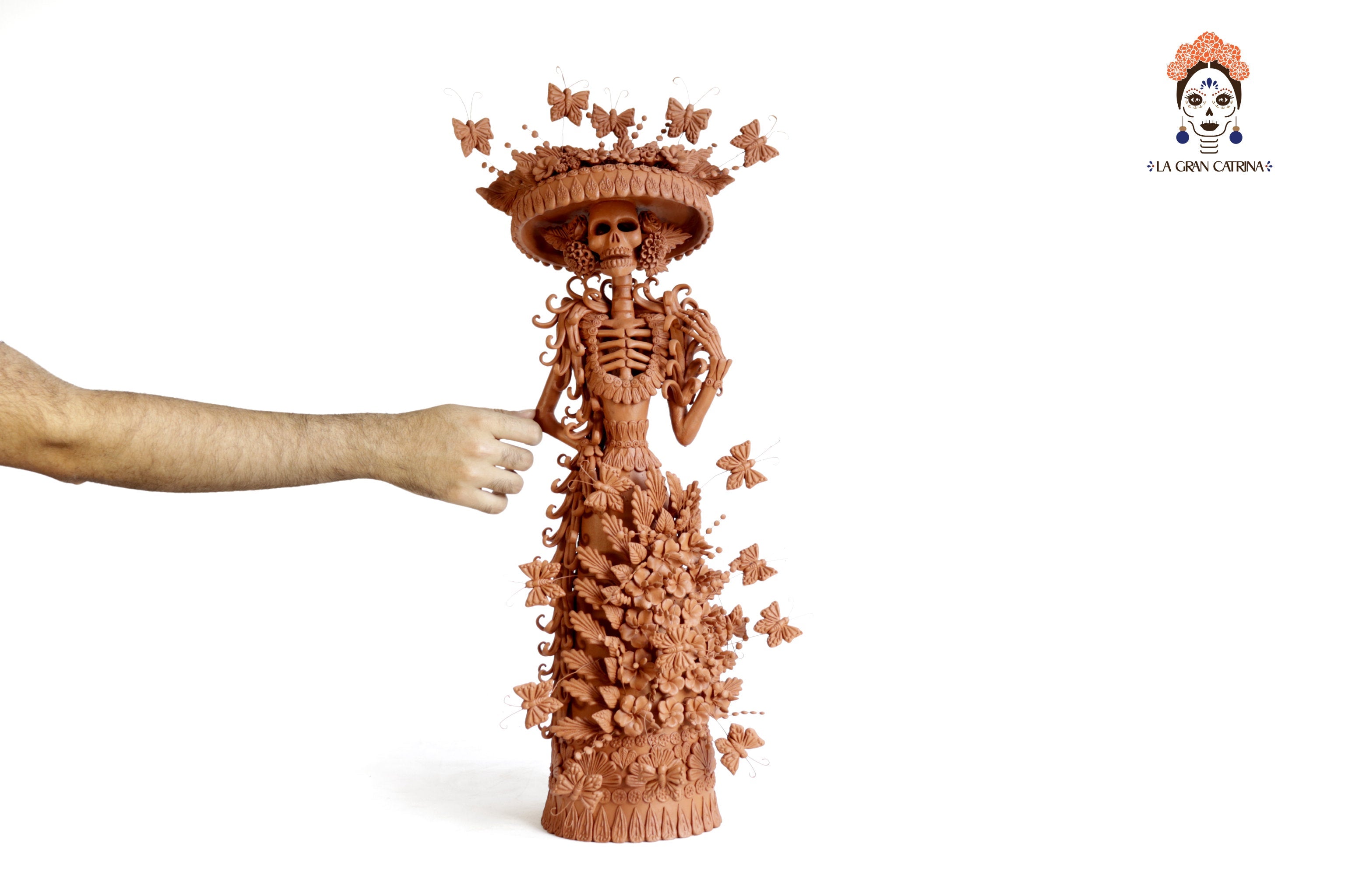 Handcrafted Clay Catrina with Butterflies - 25.5 in. - in. Production Misael Jacobo