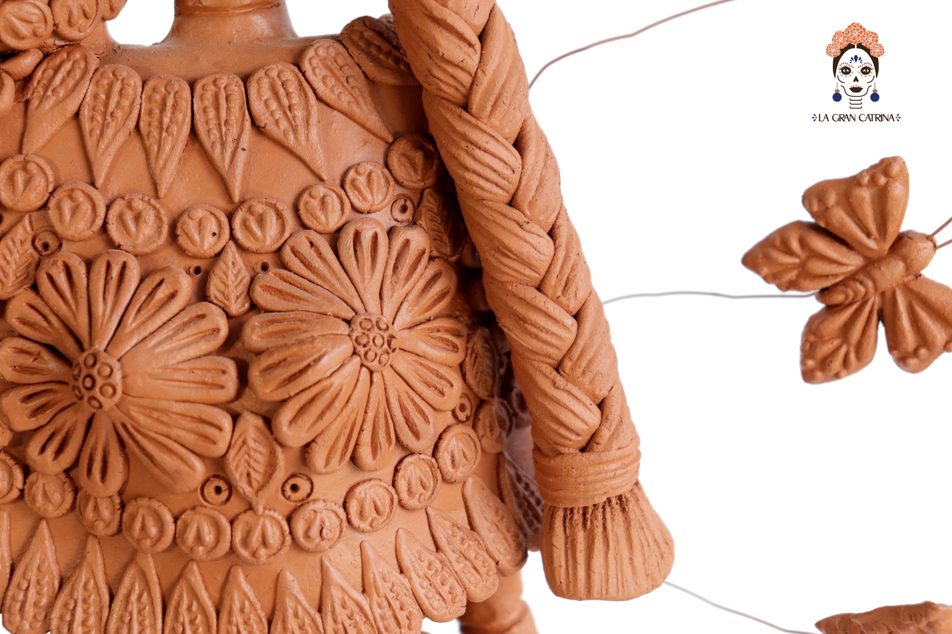 Handcrafted Clay Catrina with Flower Basket - 25.5 in. - in. Production Misael Jacobo