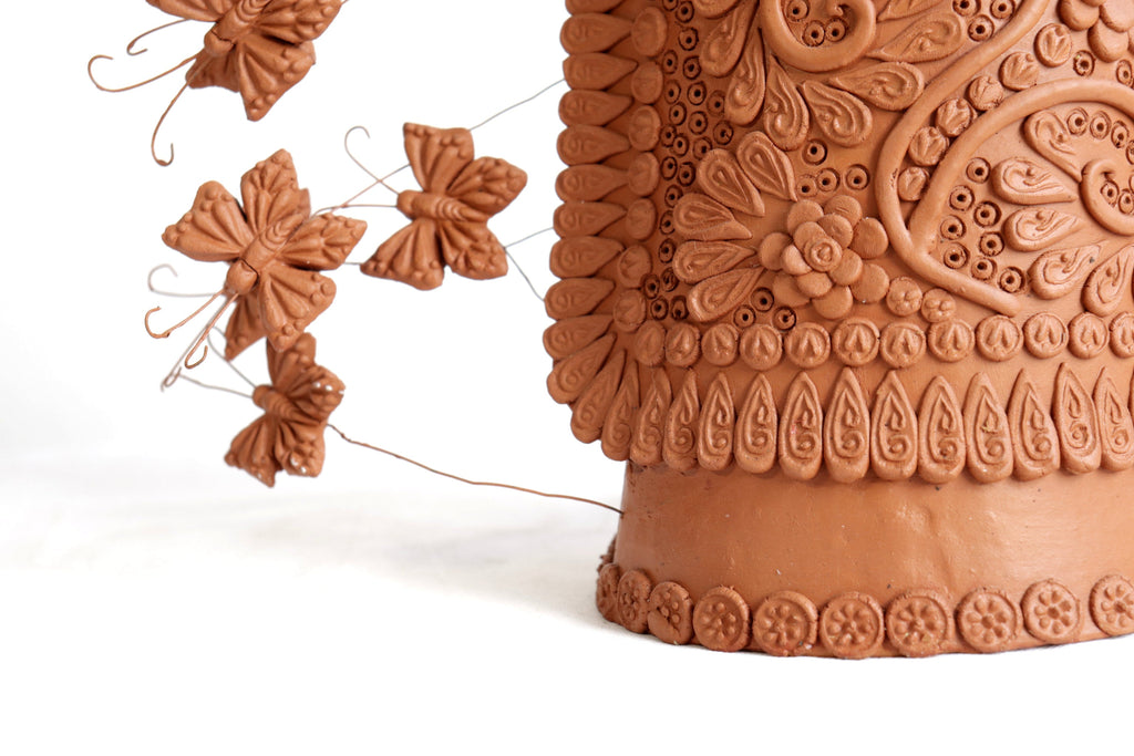 Handcrafted Clay Catrina with Flower Basket - 25.5 in. - in. Production Misael Jacobo