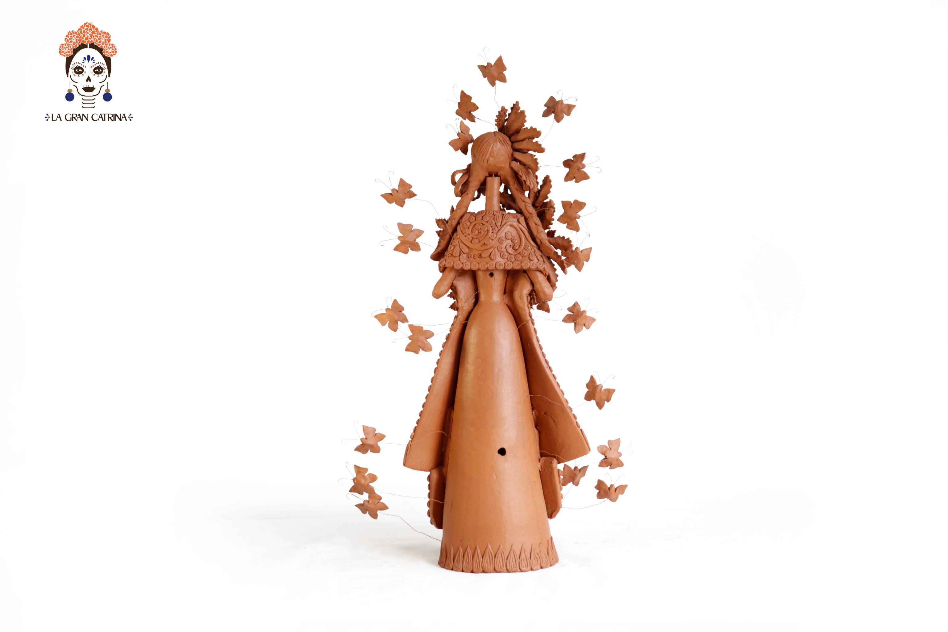 Handcrafted Clay Catrina with Bouquet with Flowers - 25.5 in. - in. Production Misael Jacobo