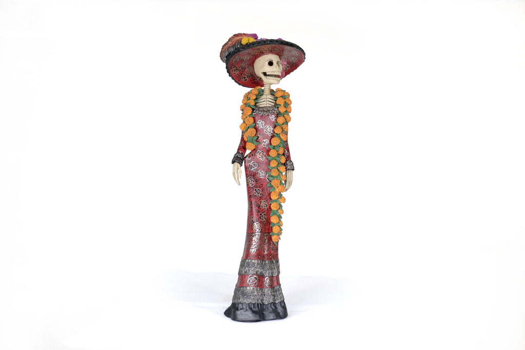 Catrina Elegante with Flowers of Marigold - 28 in. Carolina y Ramon de la Cruz