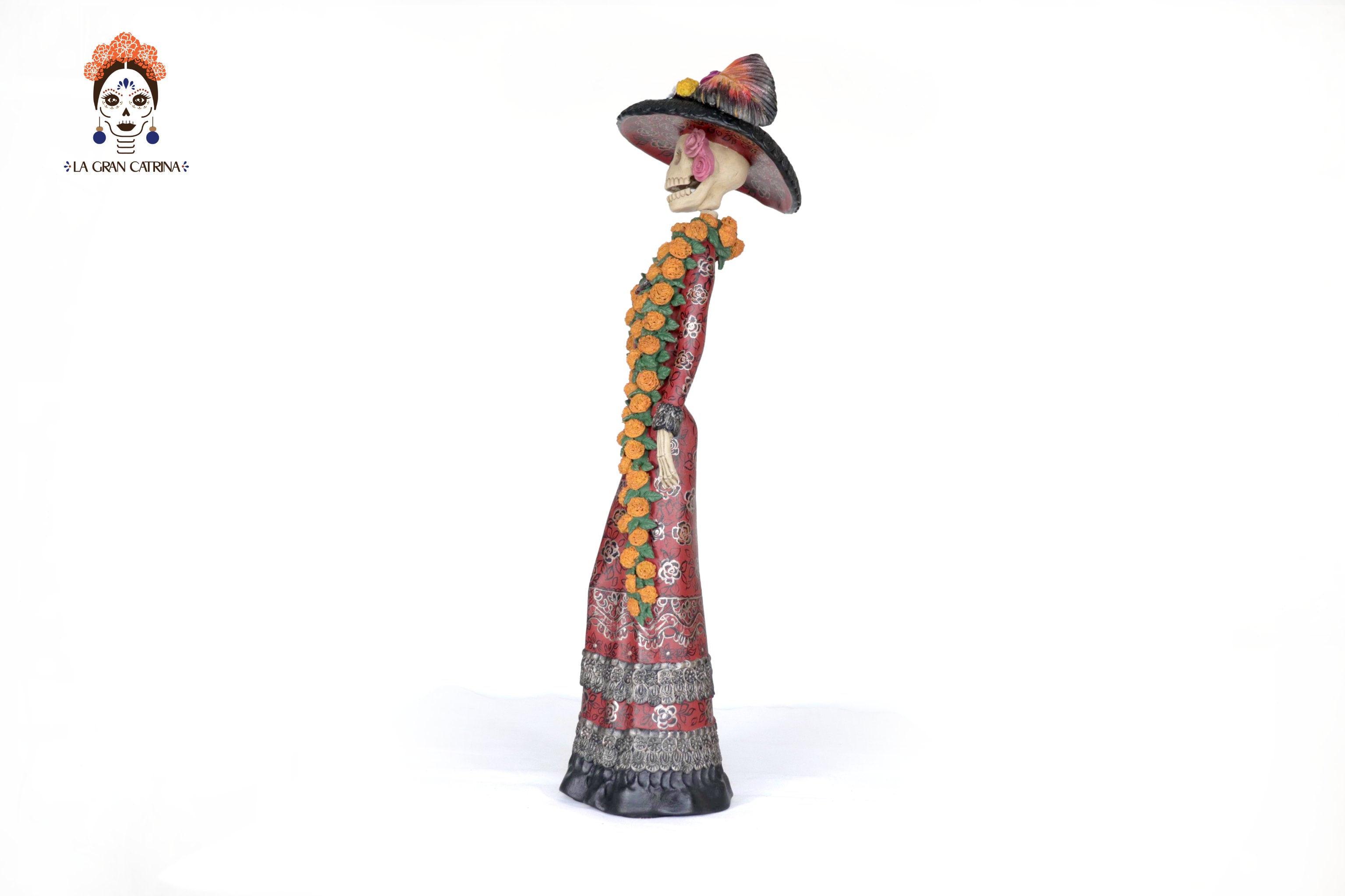 Catrina Elegante with Flowers of Marigold - 28 in. Carolina y Ramon de la Cruz