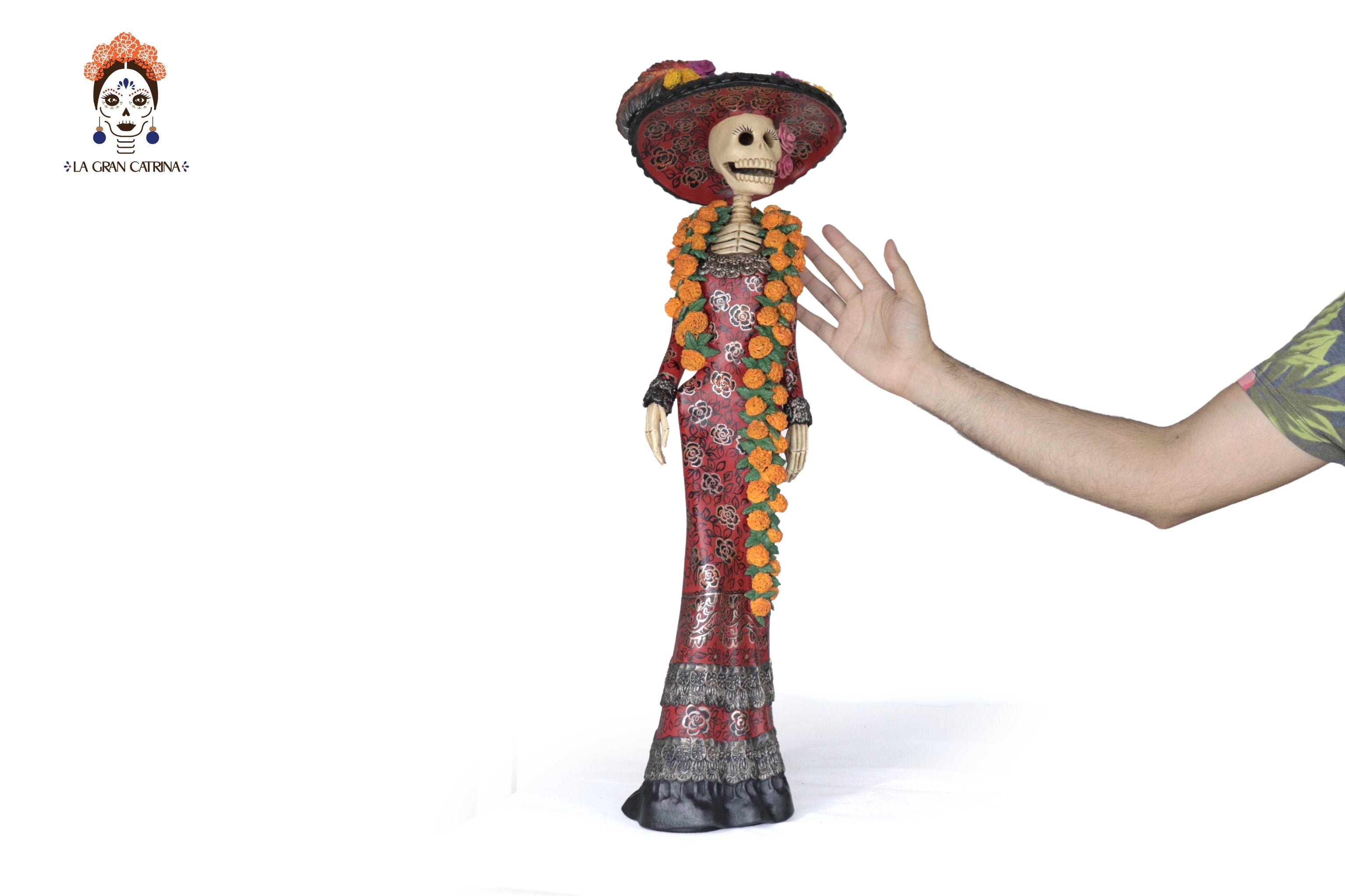 Catrina Elegante with Flowers of Marigold - 28 in. Carolina y Ramon de la Cruz