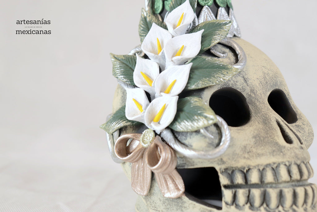 Catrina with red flowers on skull - 19 in. - in. Production Adan