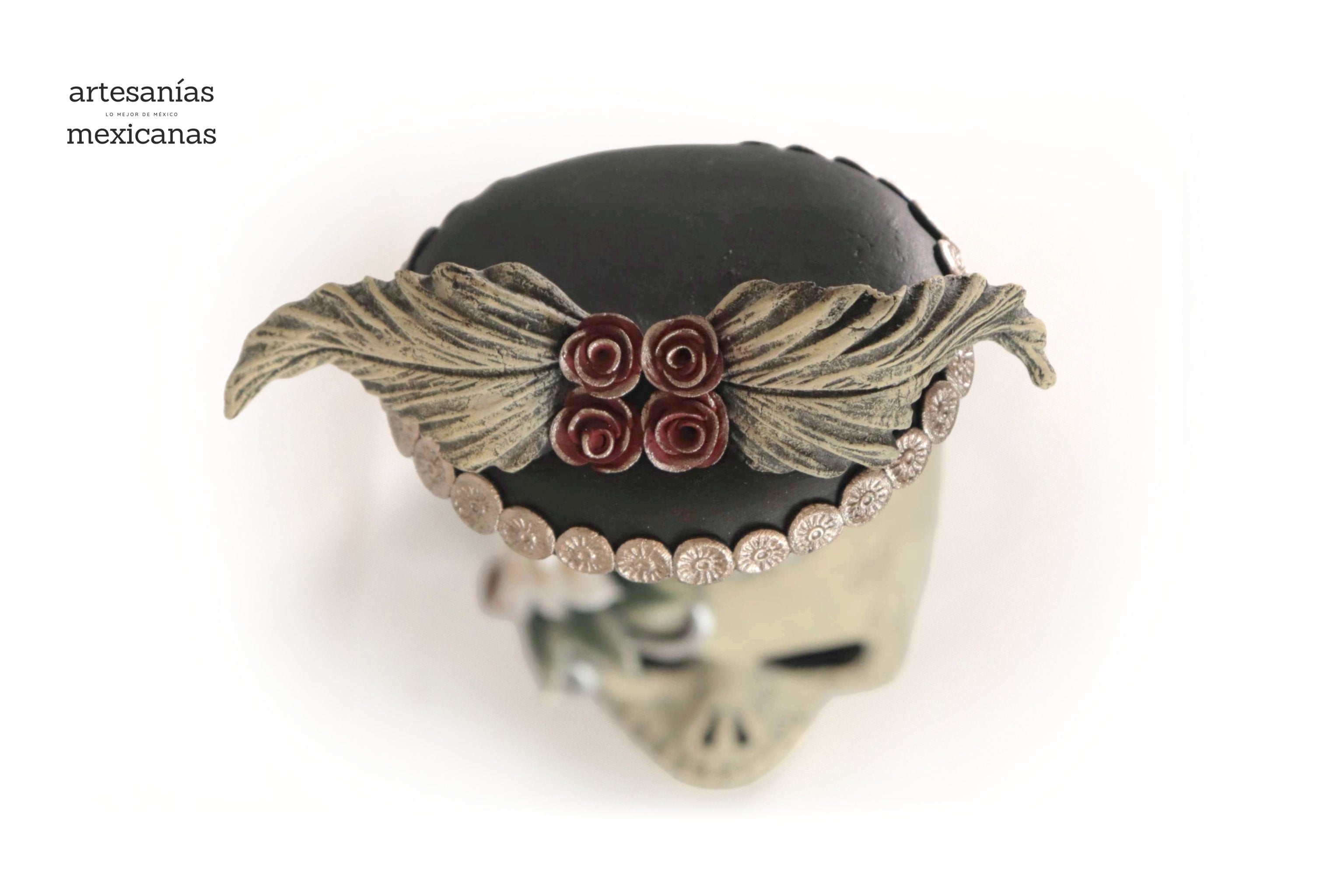 Catrina with red flowers on skull - 19 in. - in. Production Adan