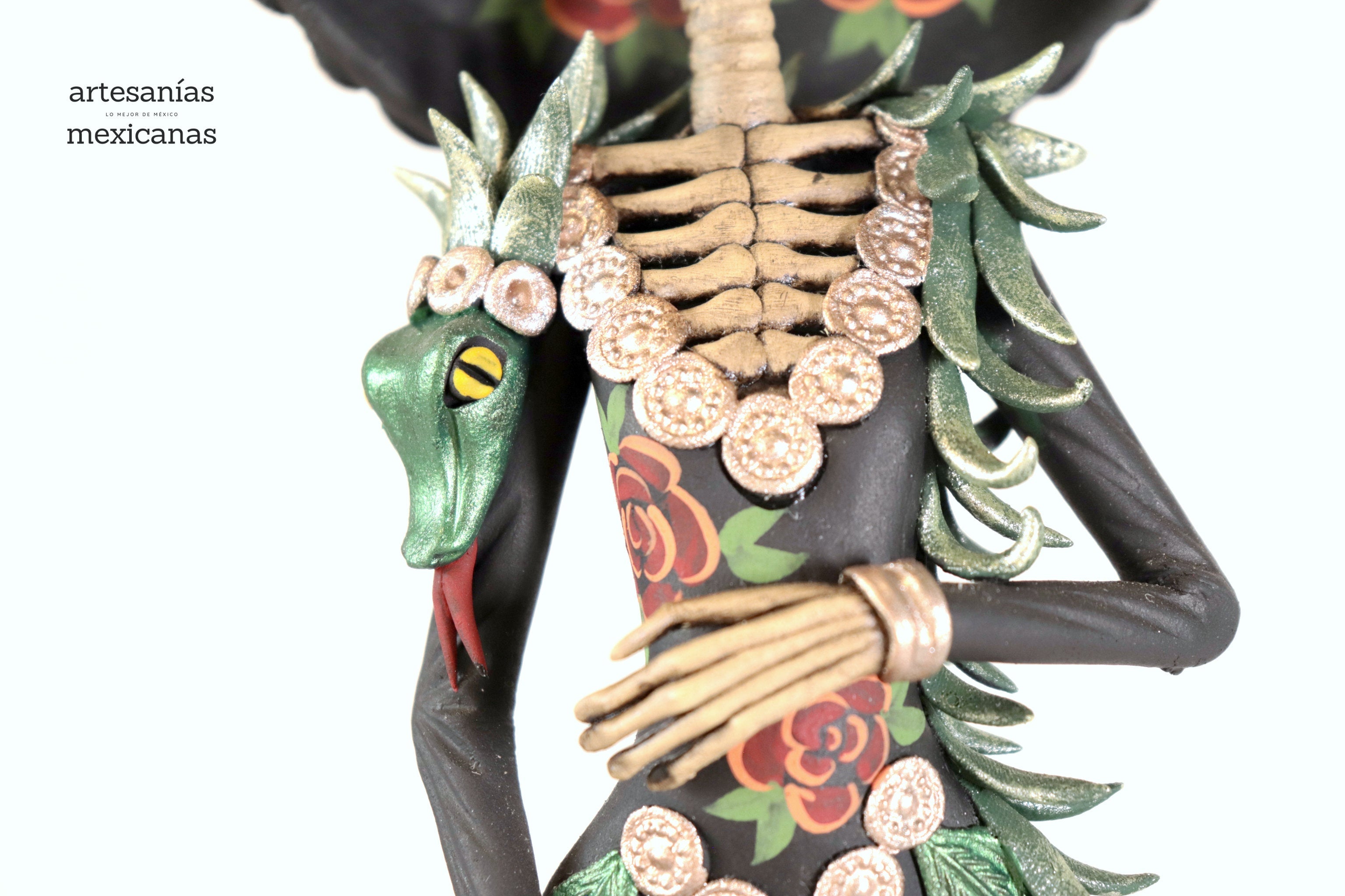 Catrina with red flowers on skull - 19 in. - in. Production Adan