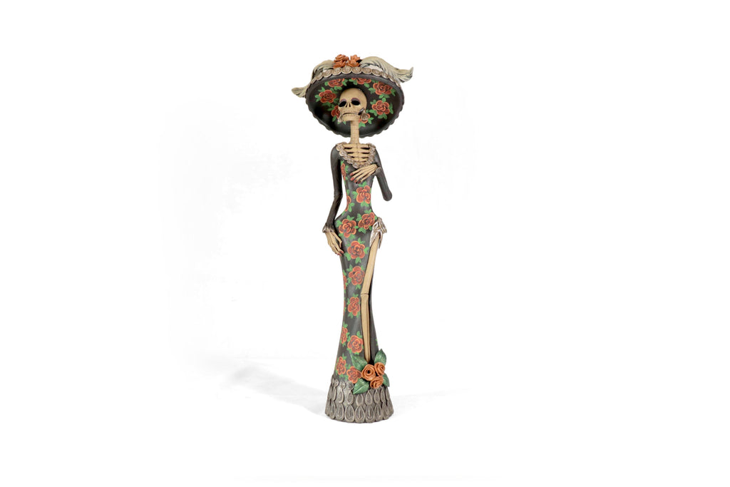 Catrina with vestido of red flowers - 20 in. Adan