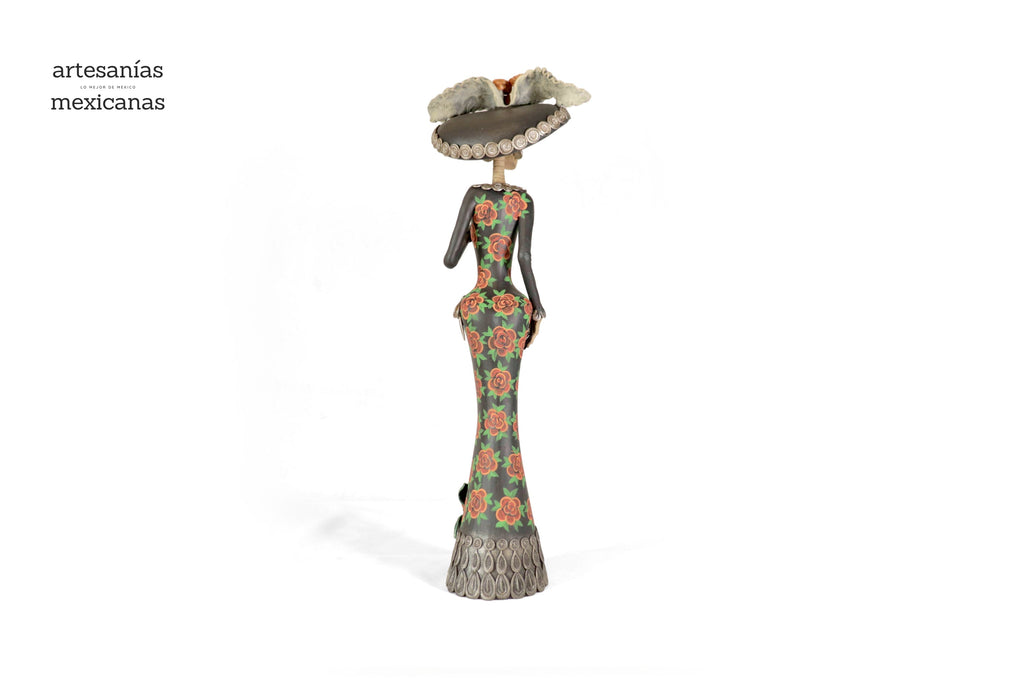 Catrina with vestido of red flowers - 20 in. Adan