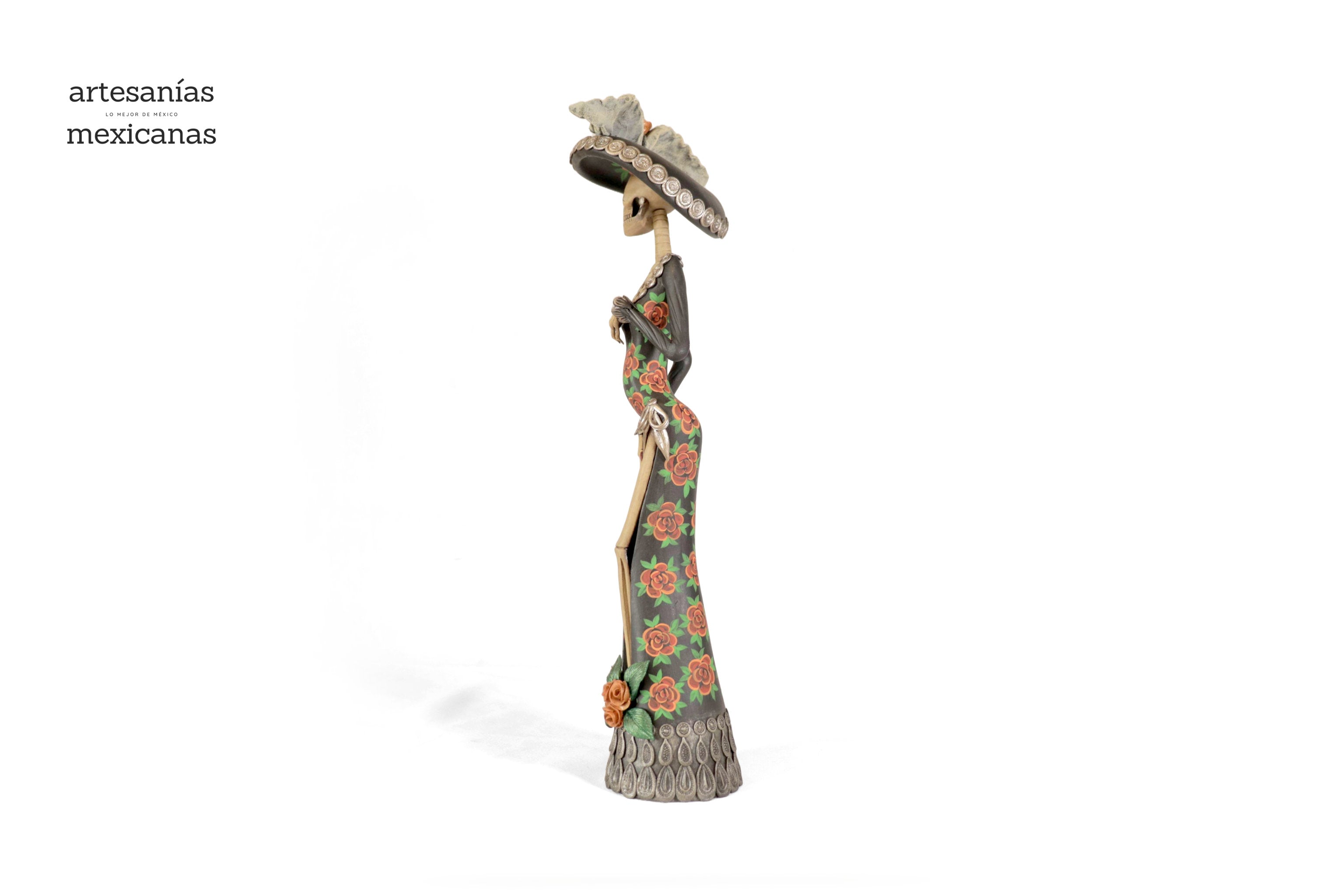 Catrina with vestido of red flowers - 20 in. Adan