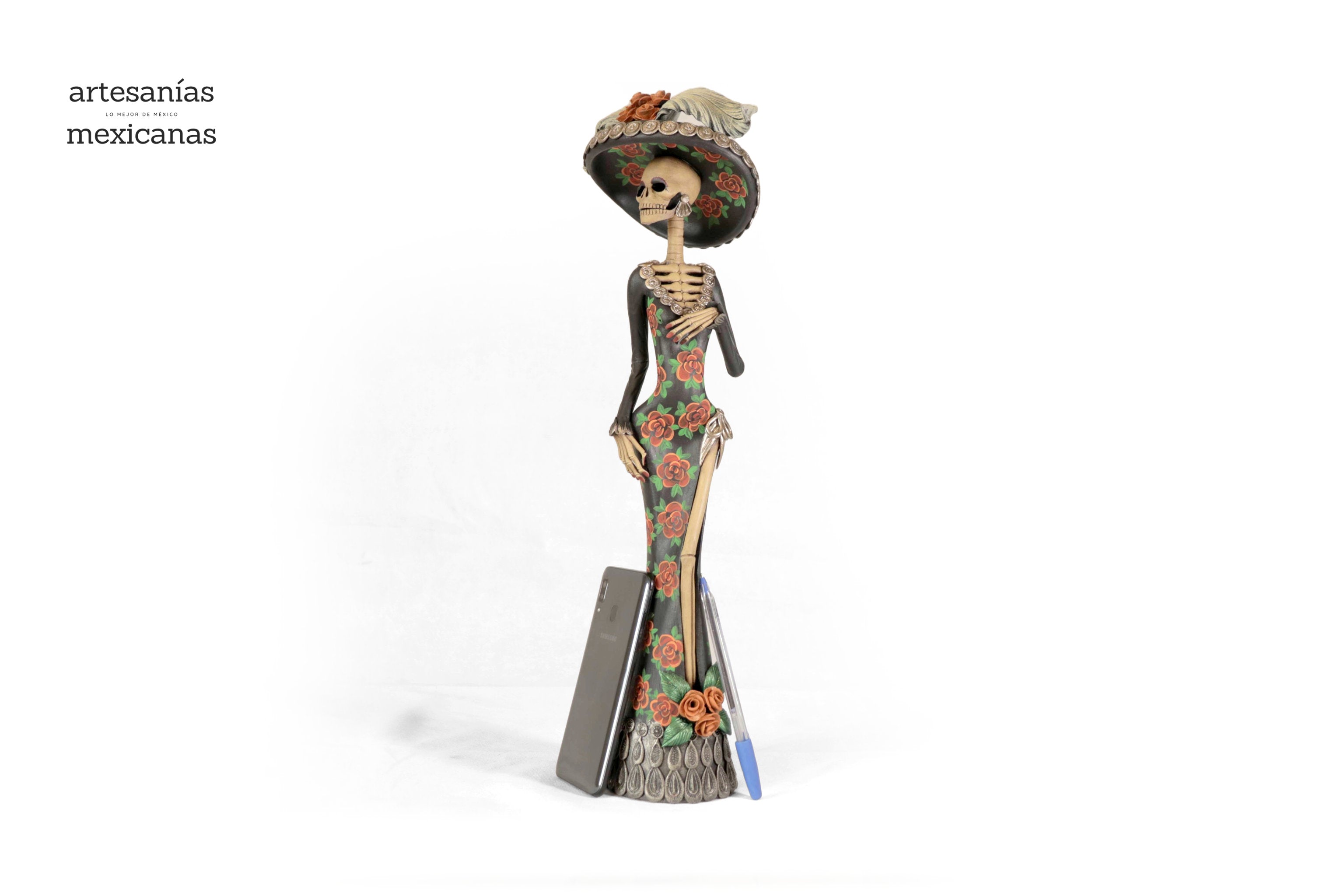 Catrina with vestido of red flowers - 20 in. Adan