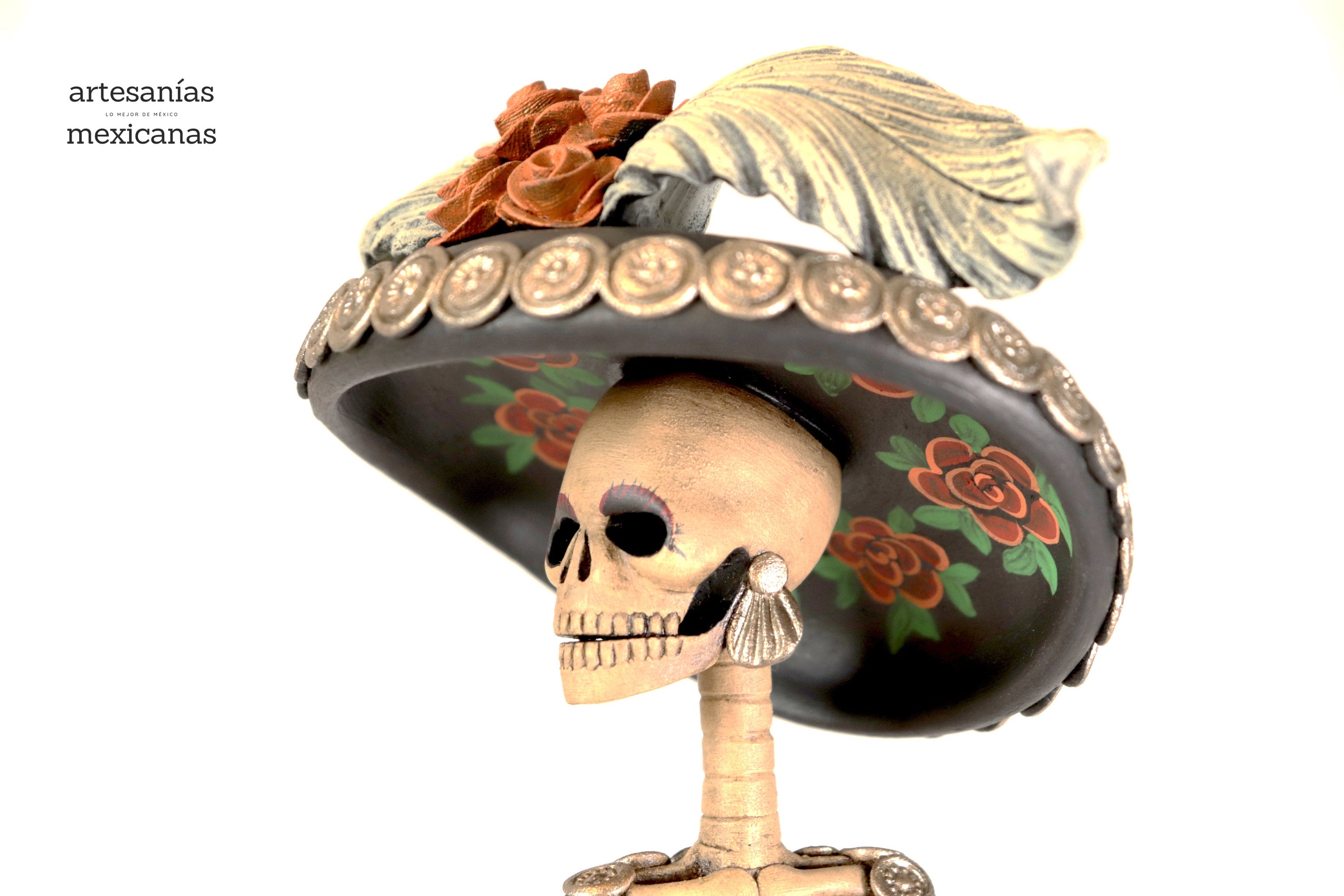 Catrina with vestido of red flowers - 20 in. Adan