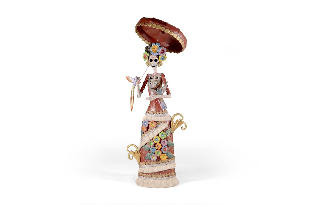 Catrina flowereada with Birds and sombrilla - 19 in. Laureano