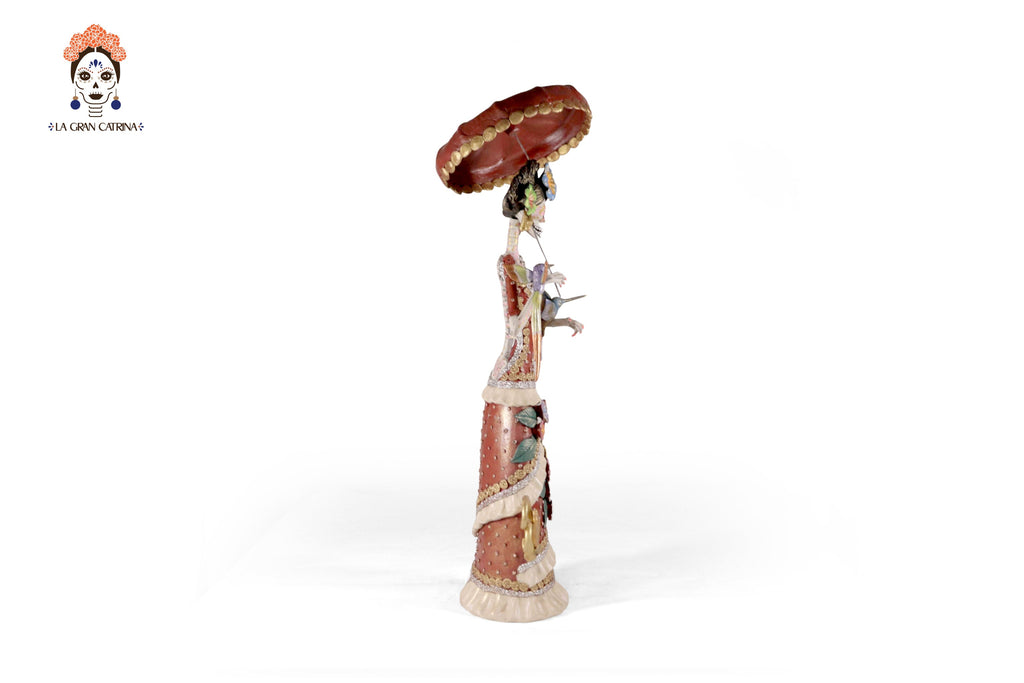 Catrina flowereada with Birds and sombrilla - 19 in. Laureano