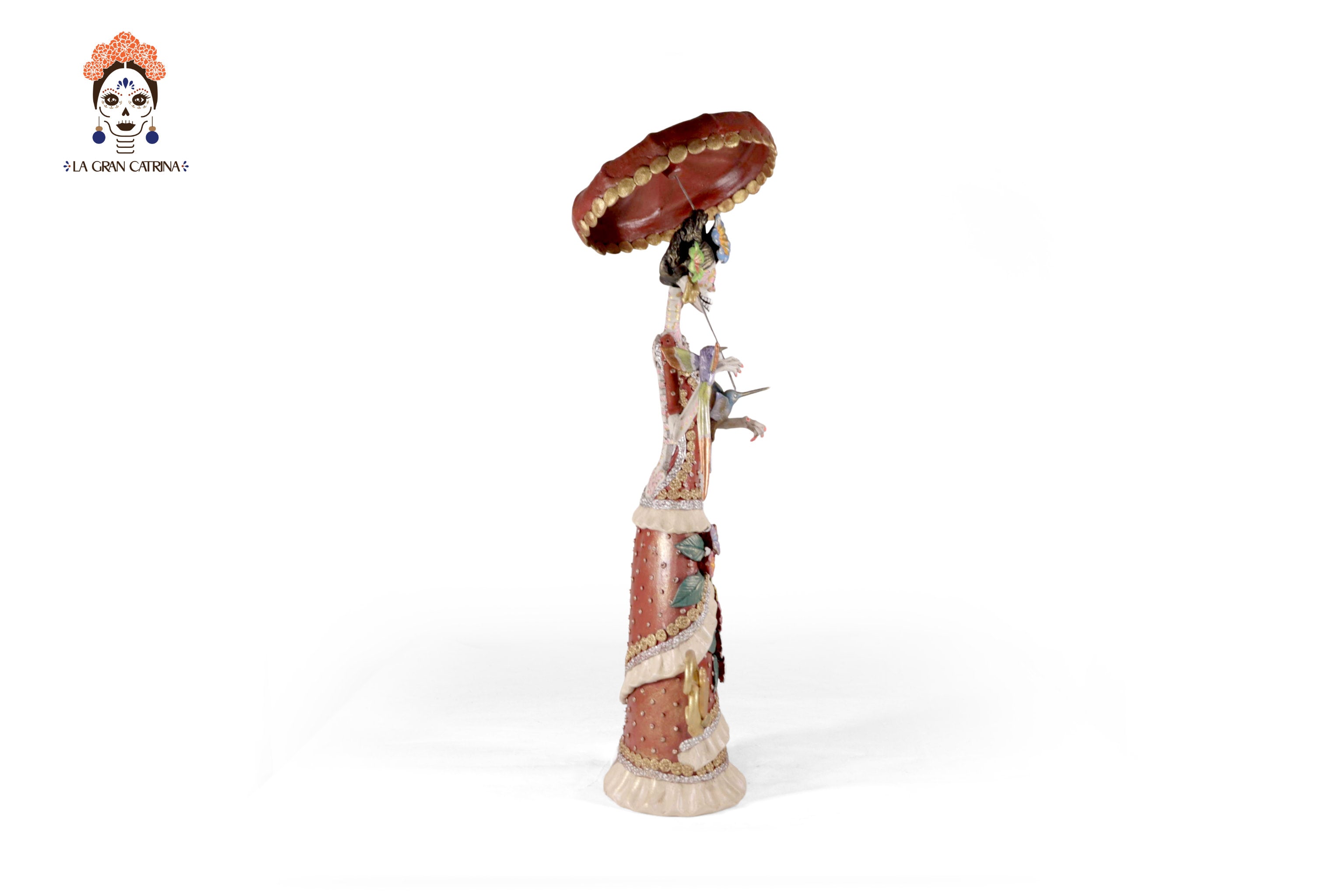 Catrina flowereada with Birds and sombrilla - 19 in. Laureano