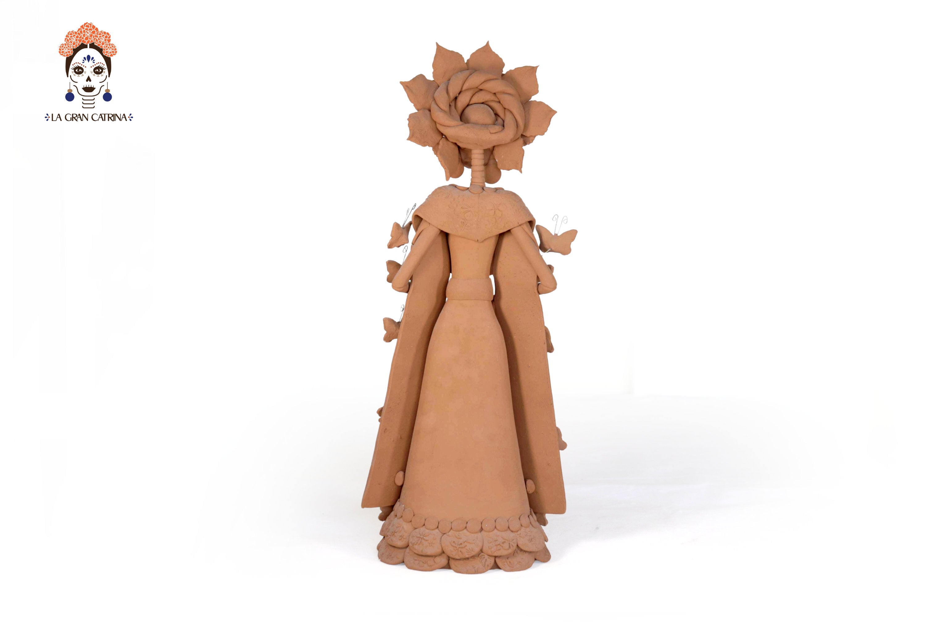 Catrina with Headdress with Flowers marigold 16.9 in. Carlos Ayala Capula