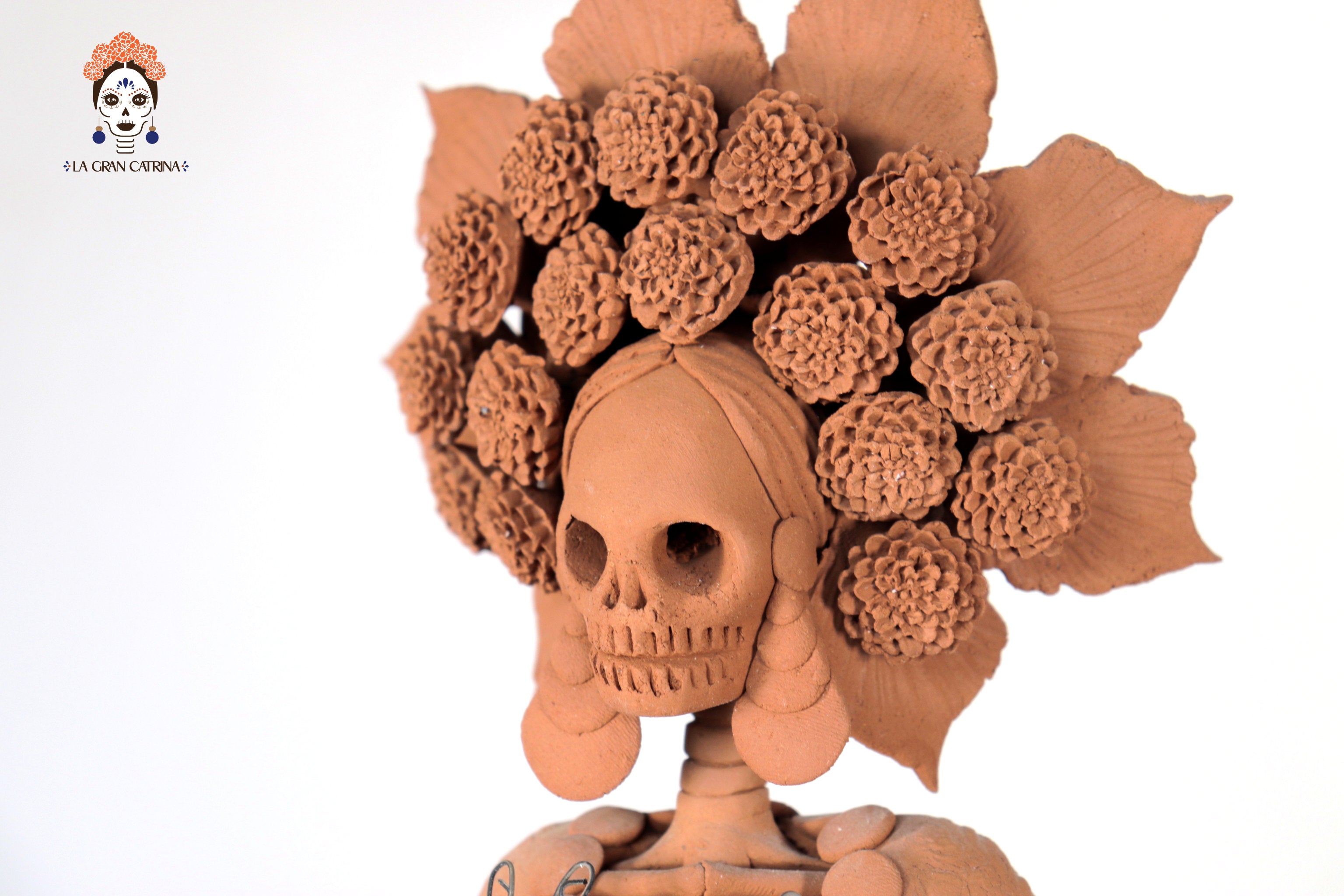 Catrina with Headdress with Flowers marigold 16.9 in. Carlos Ayala Capula