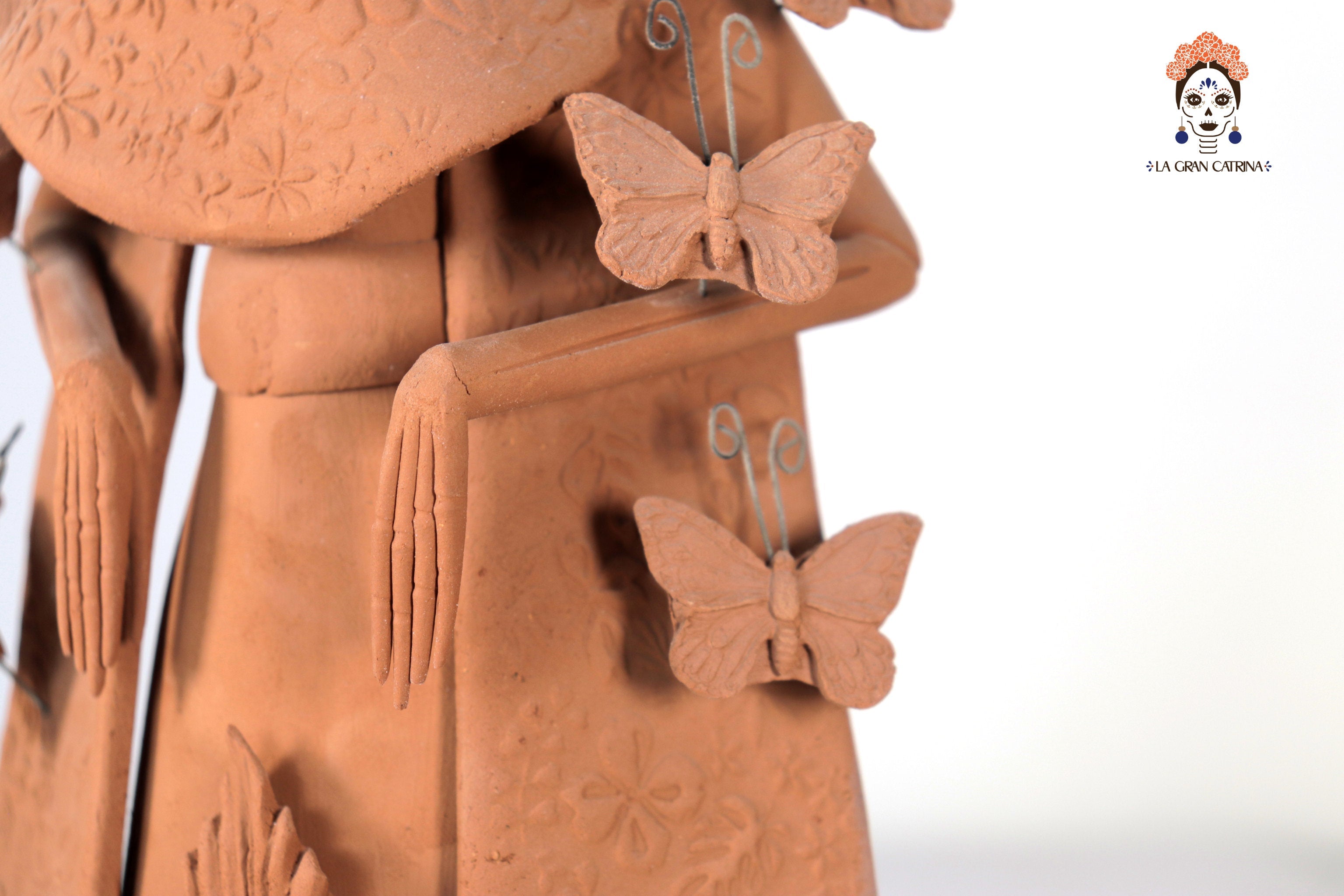 Catrina with Headdress with Flowers marigold 16.9 in. Carlos Ayala Capula