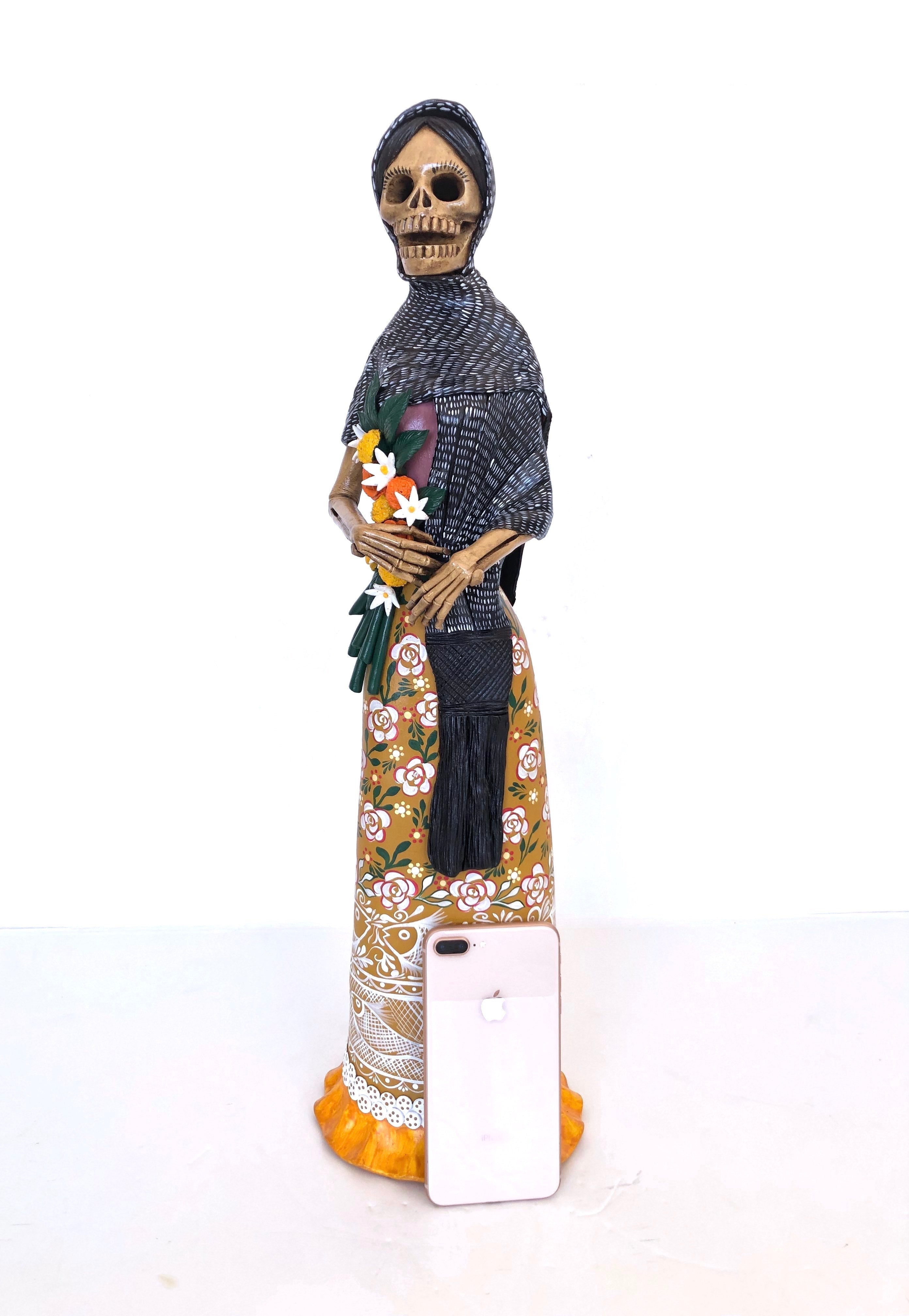 Catrina Handcrafted Rebozo and Flowers Marigold - 26 in. Adan