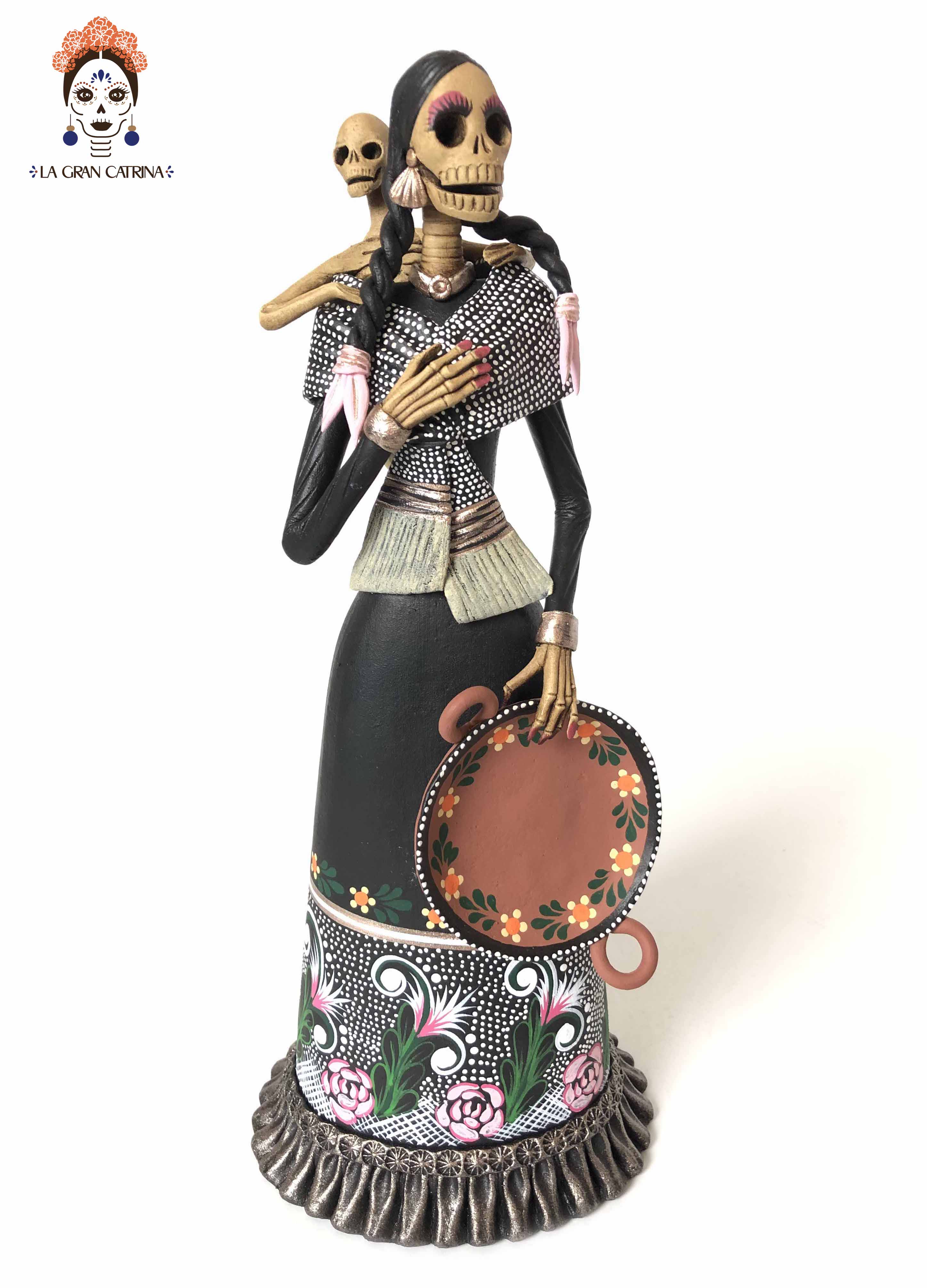 Catrina mamá with plato and bebé - 11 in. Adan
