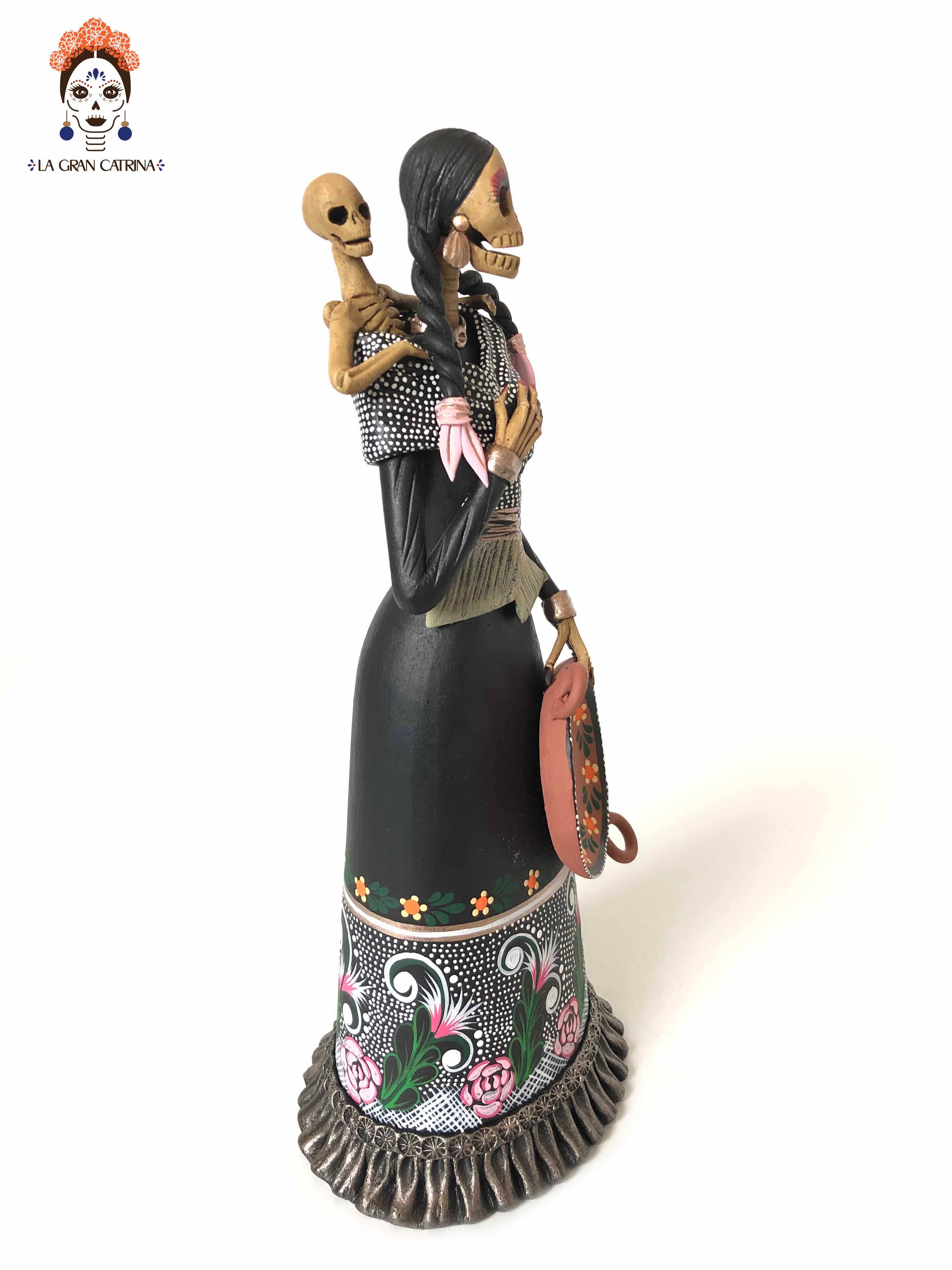 Catrina mamá with plato and bebé - 11 in. Adan
