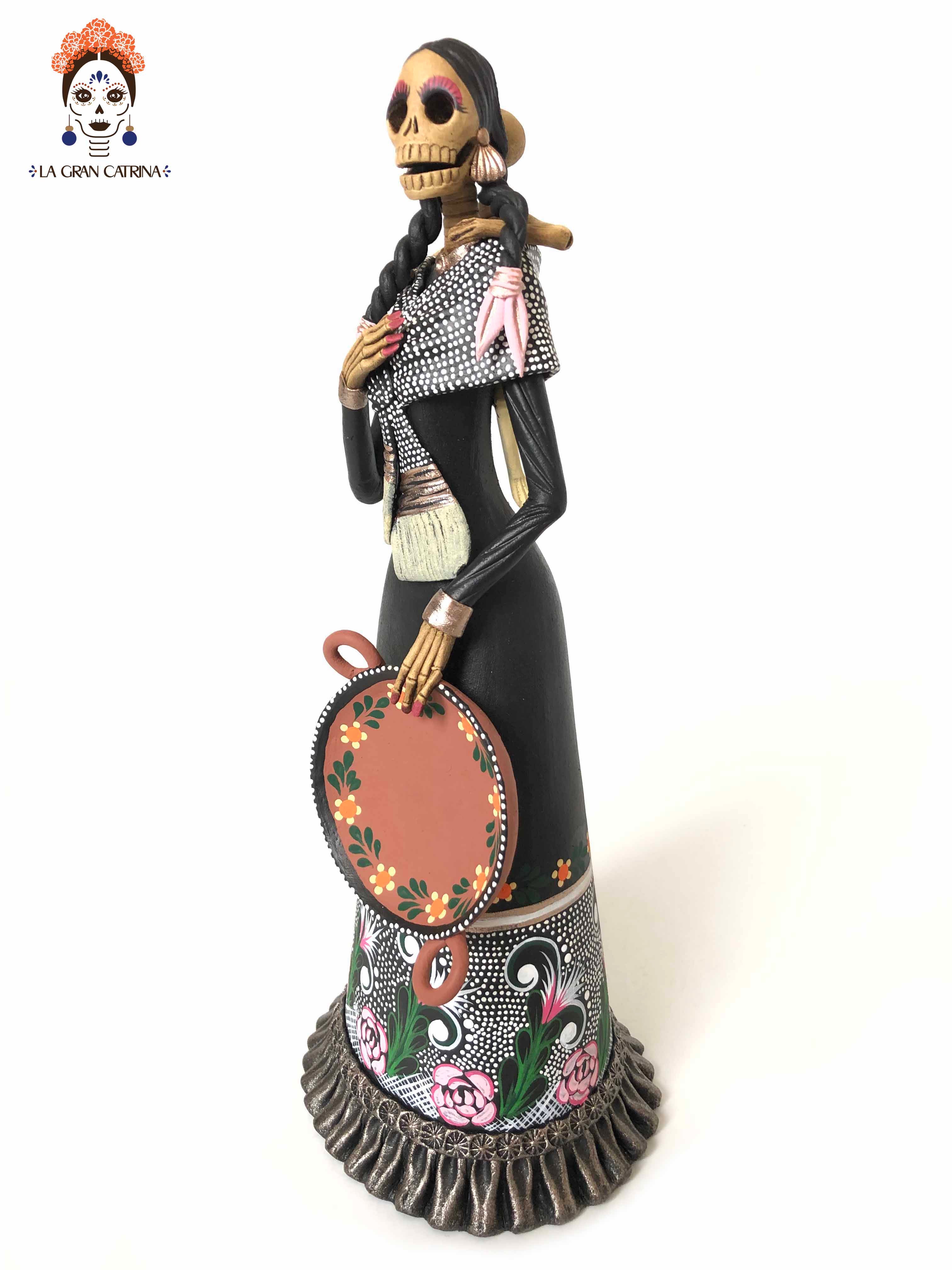 Catrina mamá with plato and bebé - 11 in. Adan