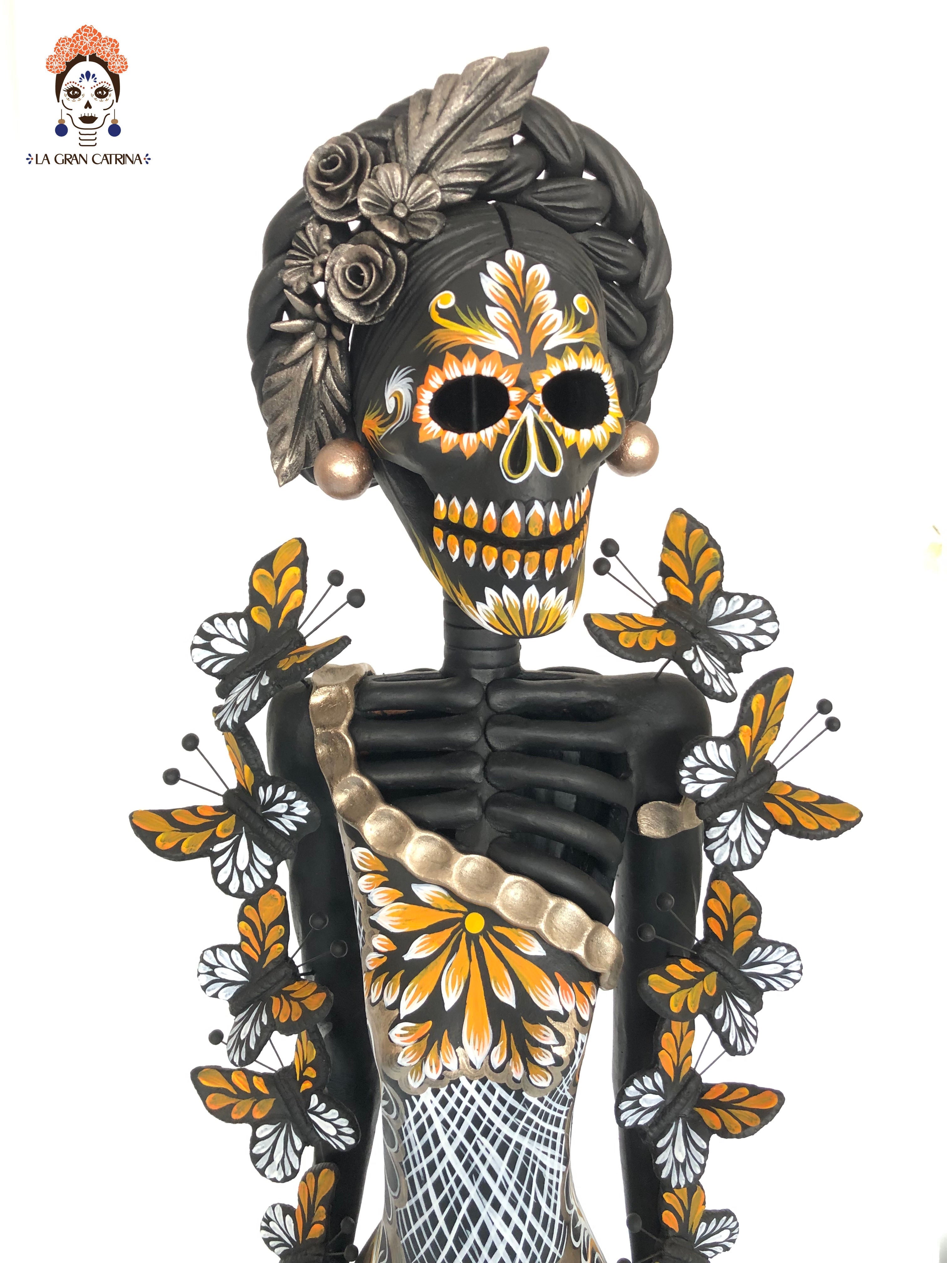 Catrina black with Butterflies orange - 40 in. Adan