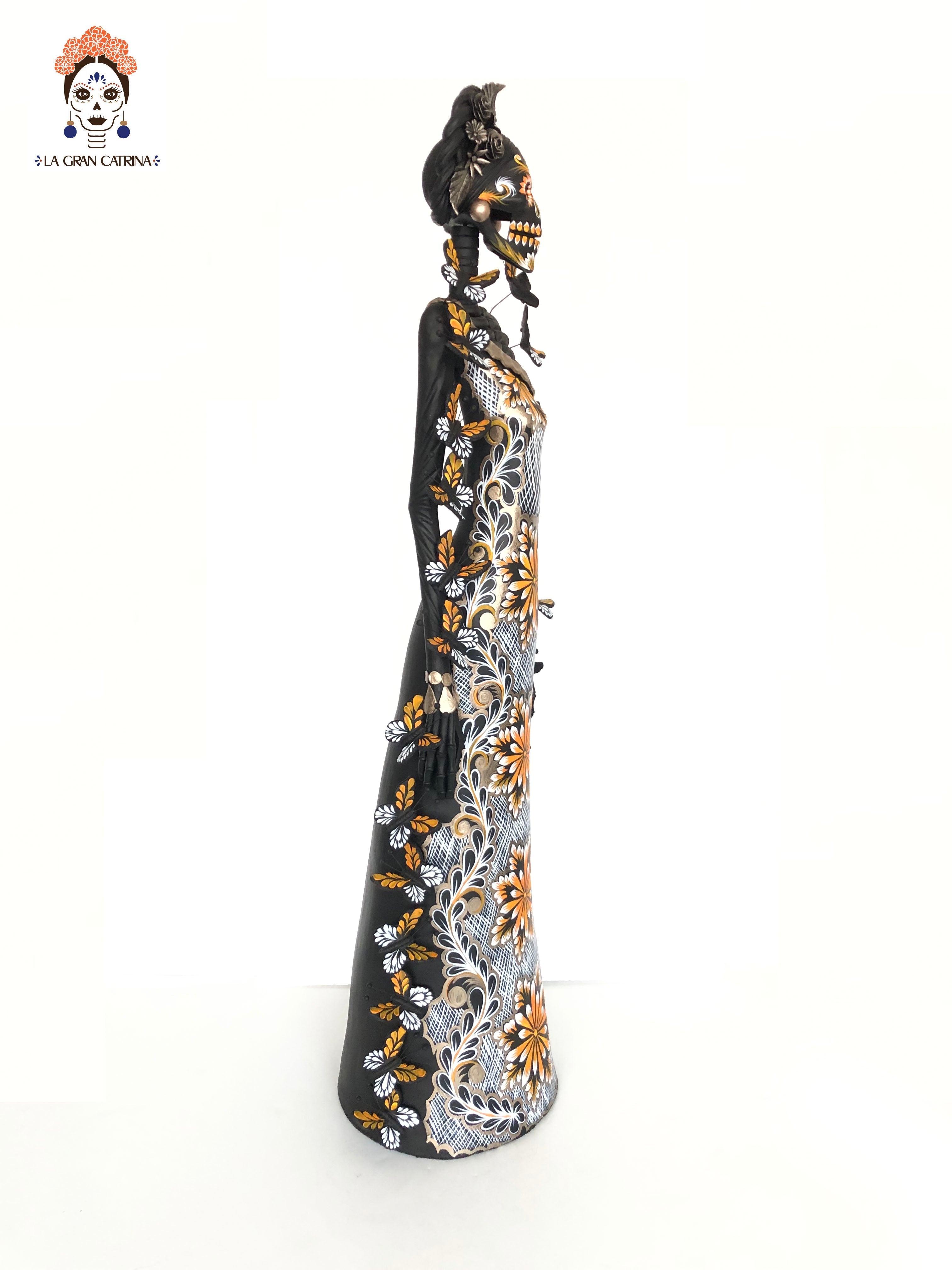 Catrina black with Butterflies orange - 40 in. Adan
