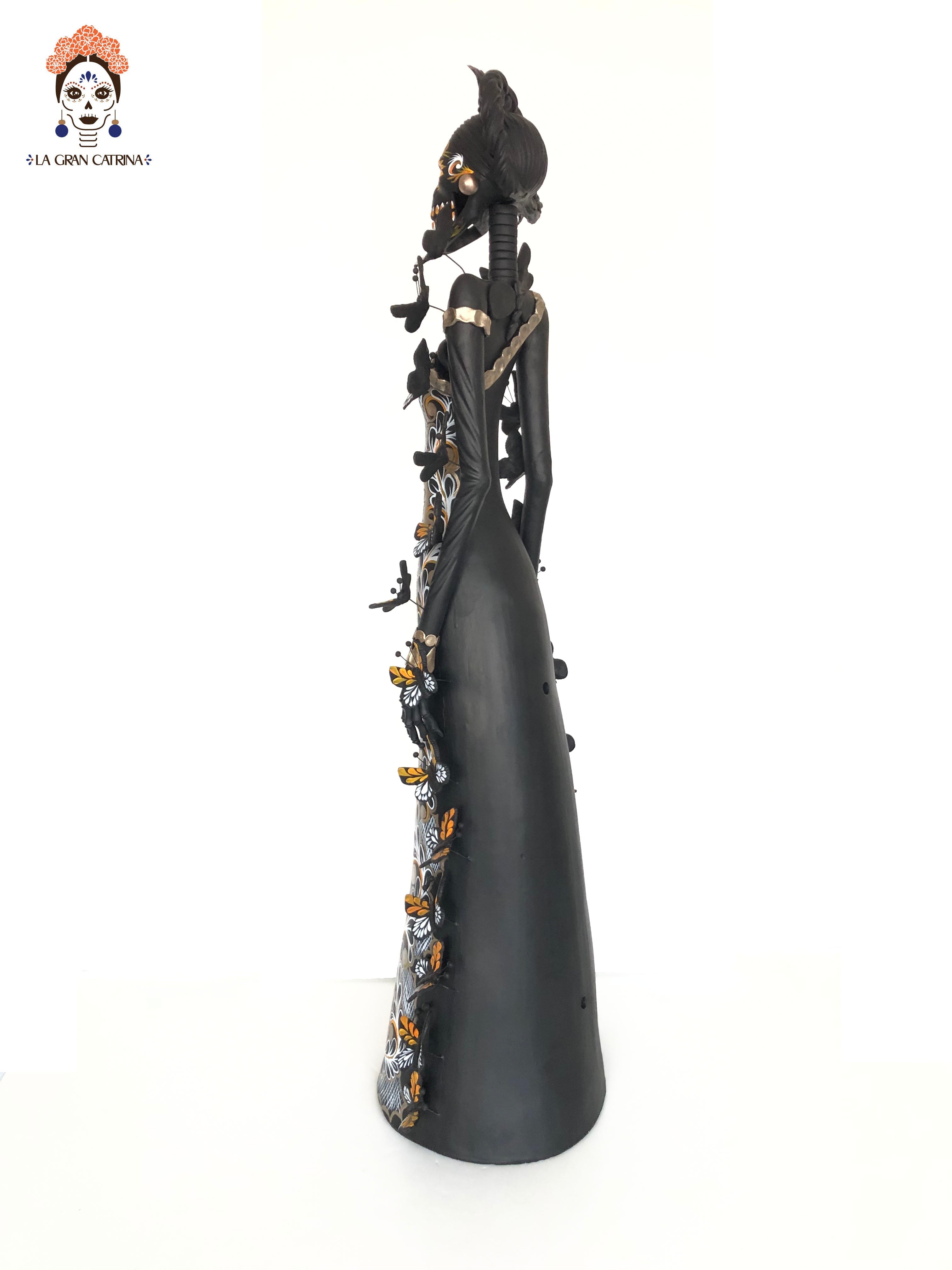 Catrina black with Butterflies orange - 40 in. Adan