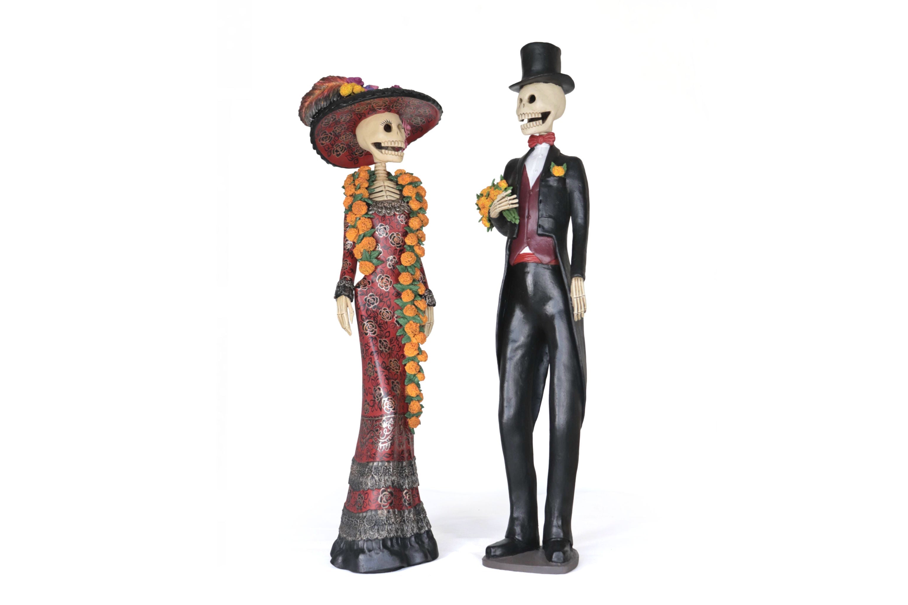 Pareja Catrines Elegantes with Flowers of Marigold - 28.7 in. Carolina y Ramon de la Cruz