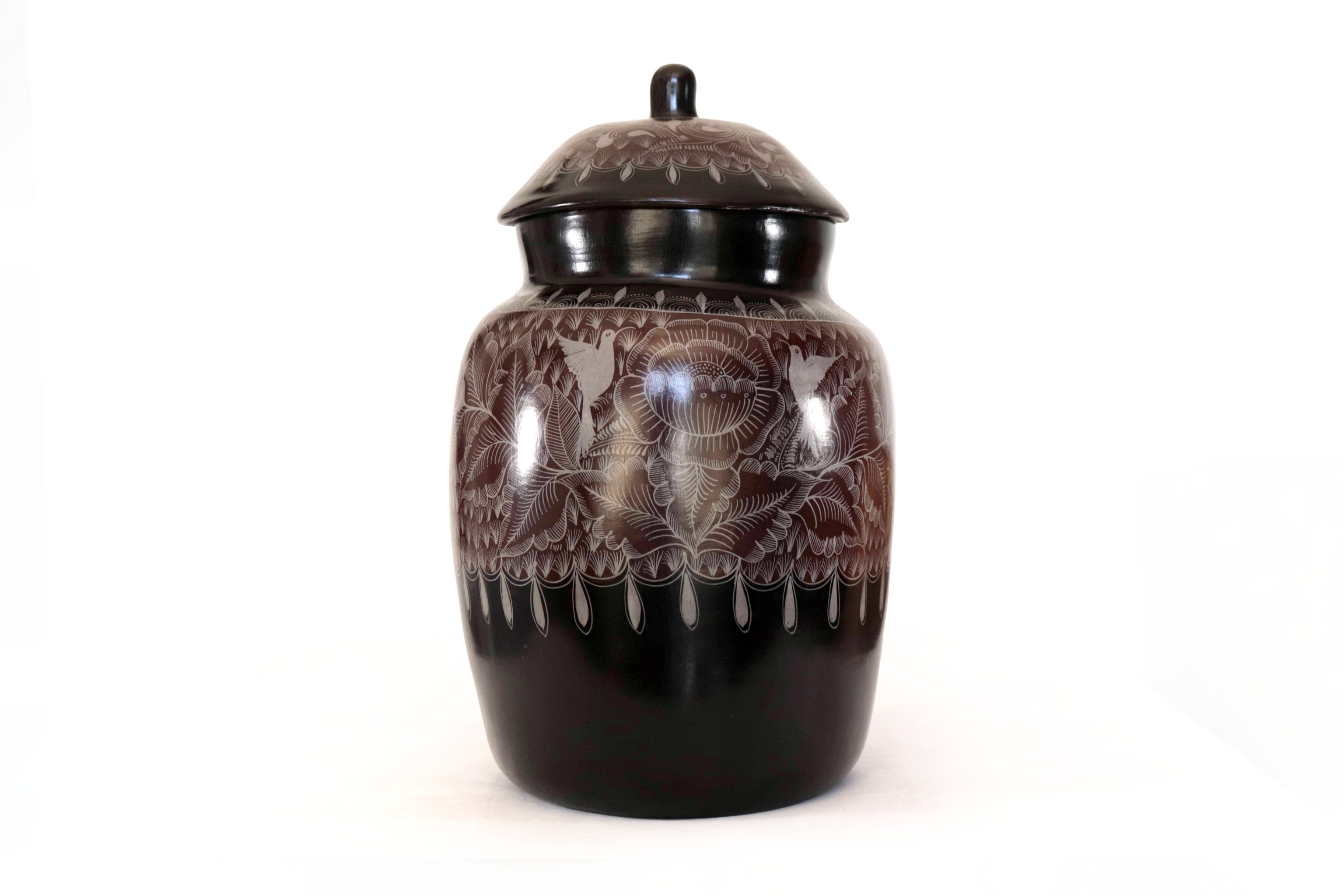 Water Jar Dark Flowers and Birds - Huancito - 18.3 in. Pablo Huancito