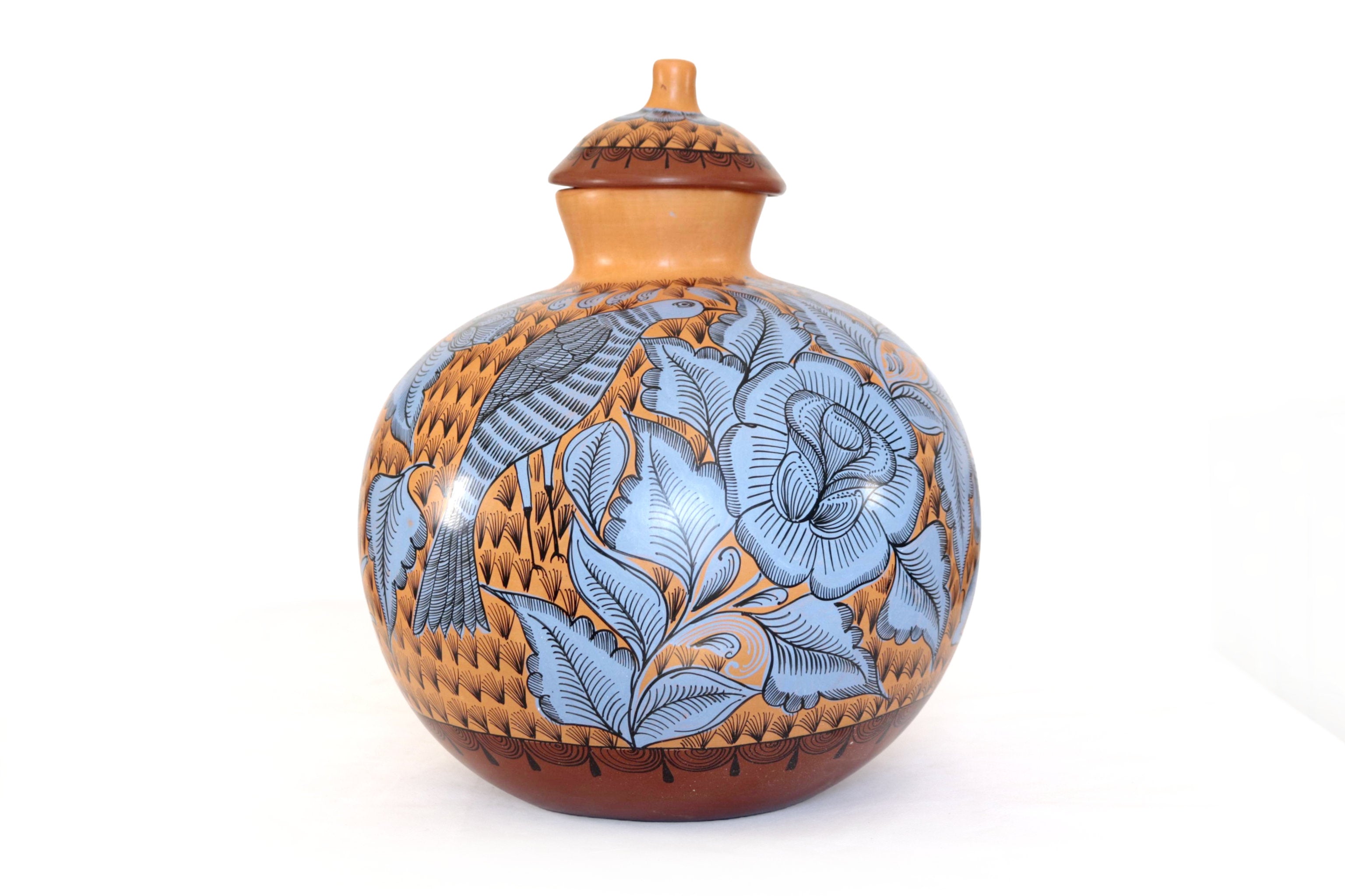 Vase of birds blue and orange - Huancito - 14.9 in. Pablo Huancito