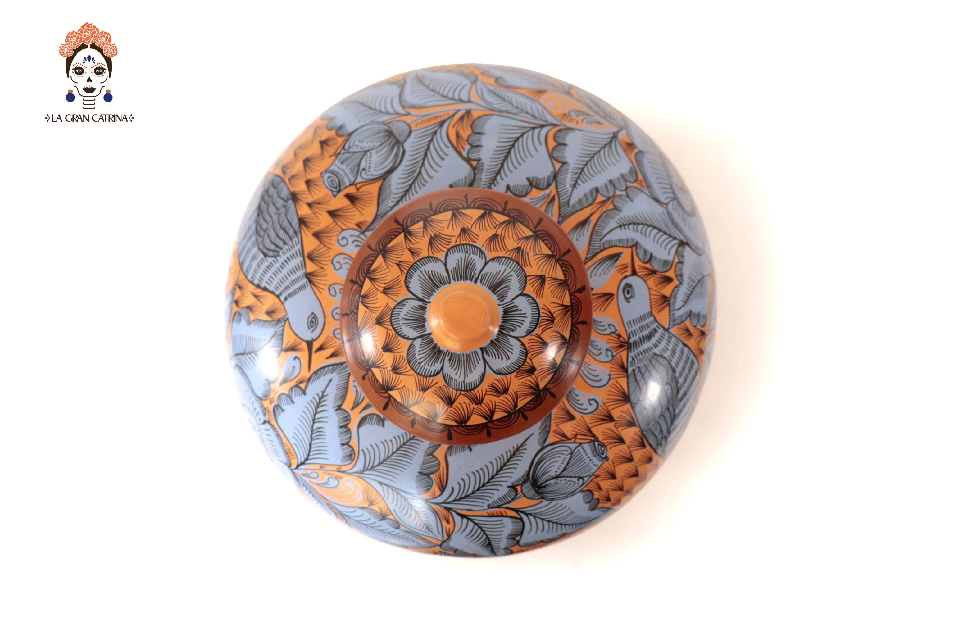 Vase of birds blue and orange - Huancito - 14.9 in. Pablo Huancito