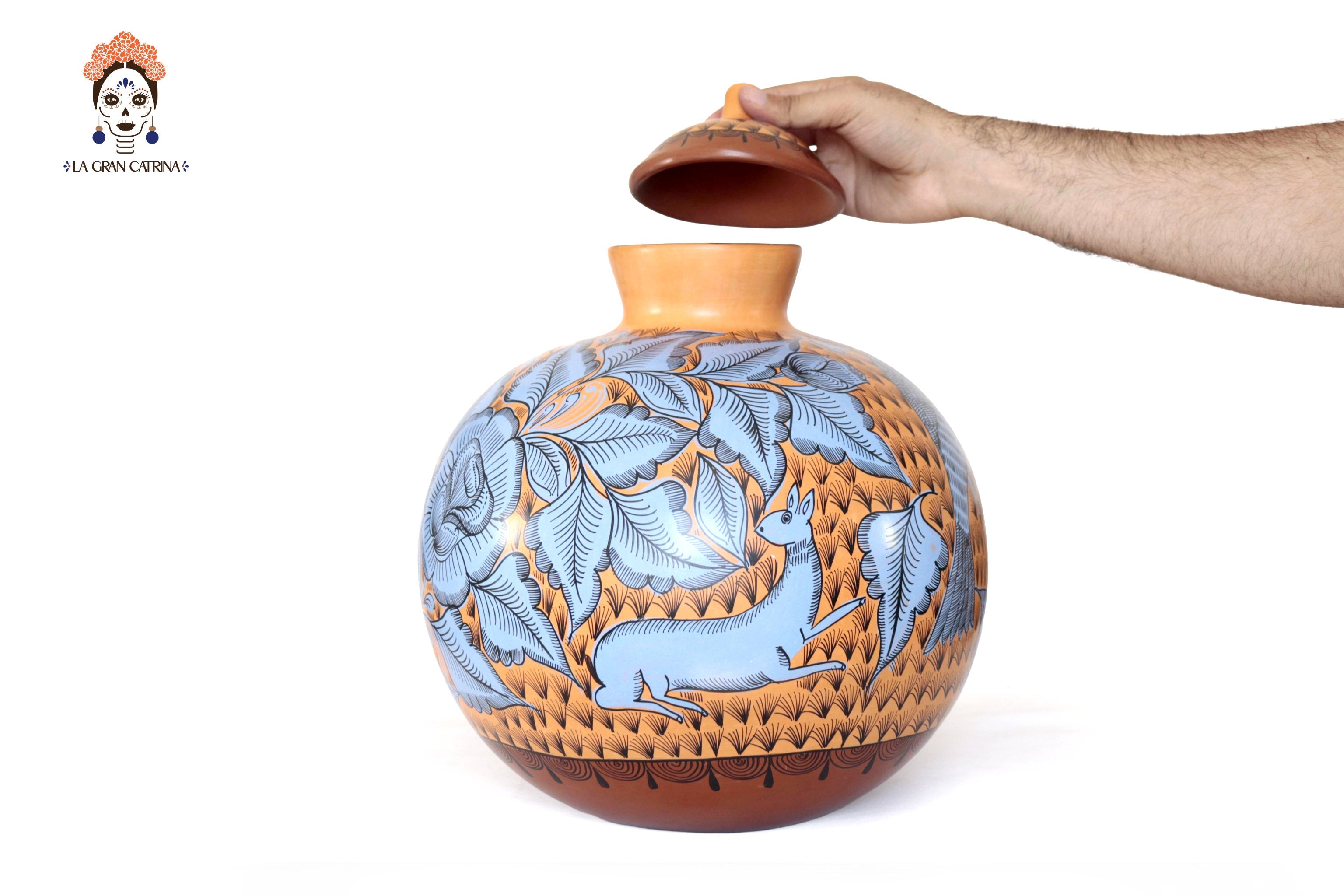 Vase of birds blue and orange - Huancito - 14.9 in. Pablo Huancito
