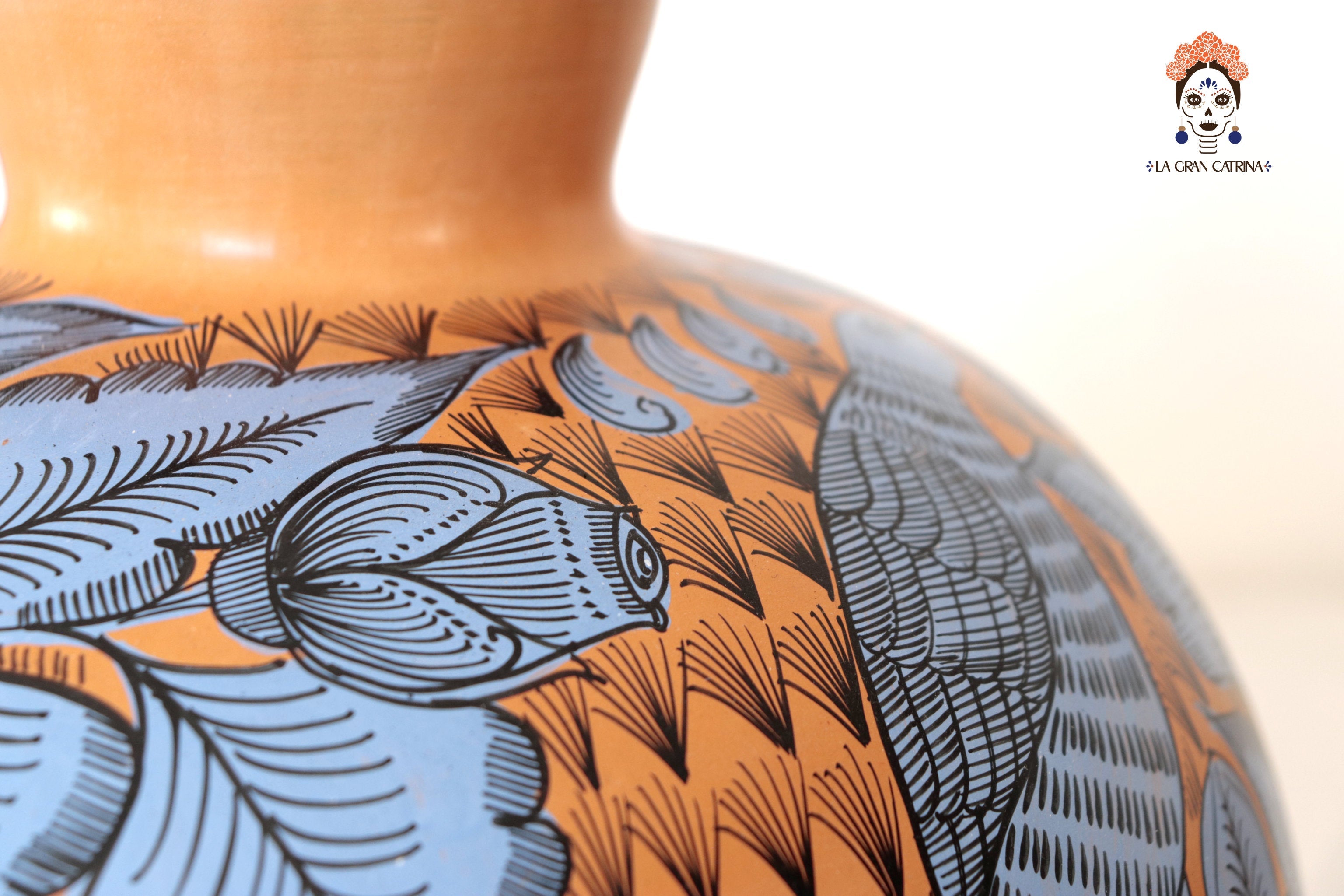 Vase of birds blue and orange - Huancito - 14.9 in. Pablo Huancito