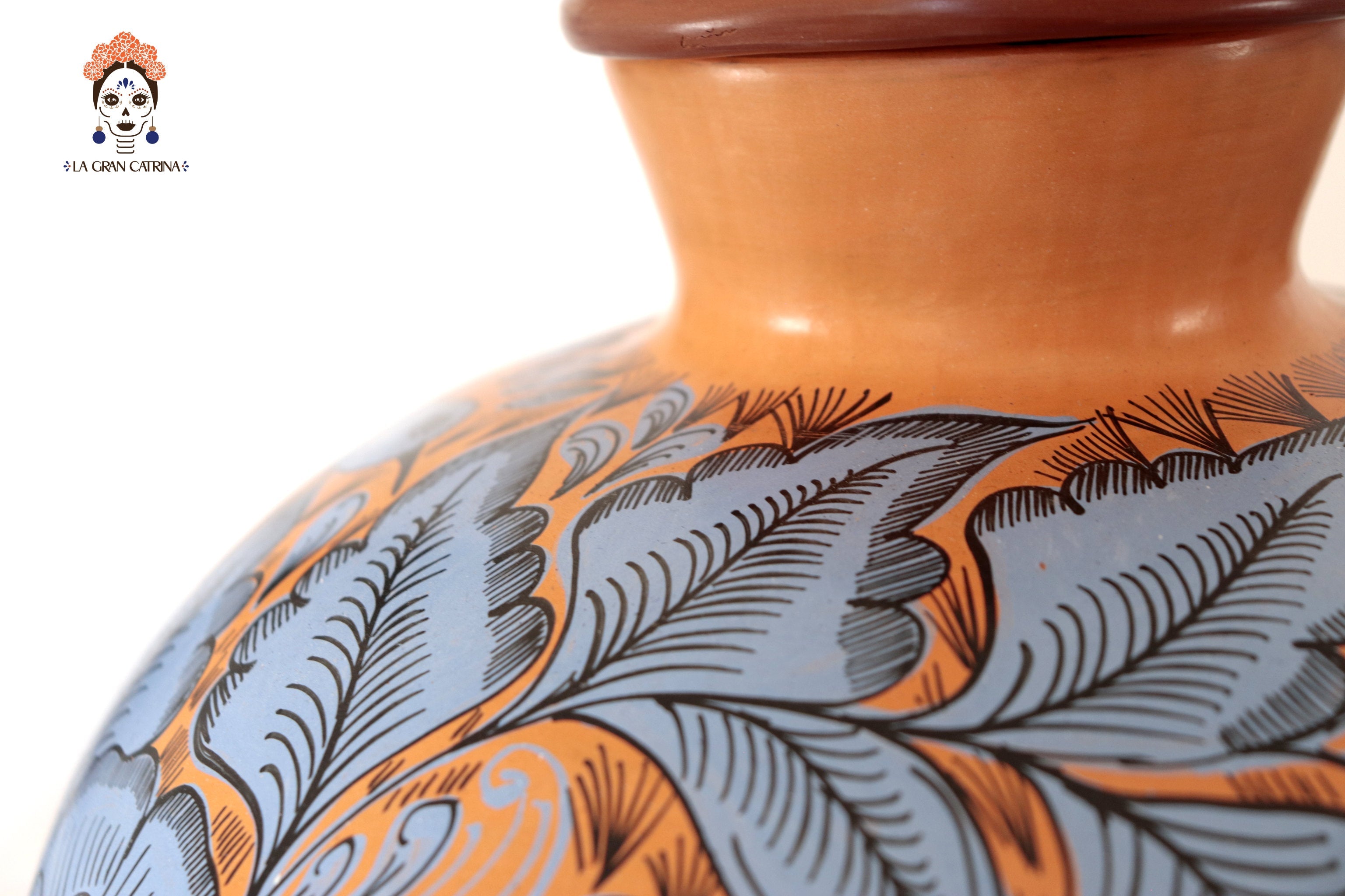 Vase of birds blue and orange - Huancito - 14.9 in. Pablo Huancito