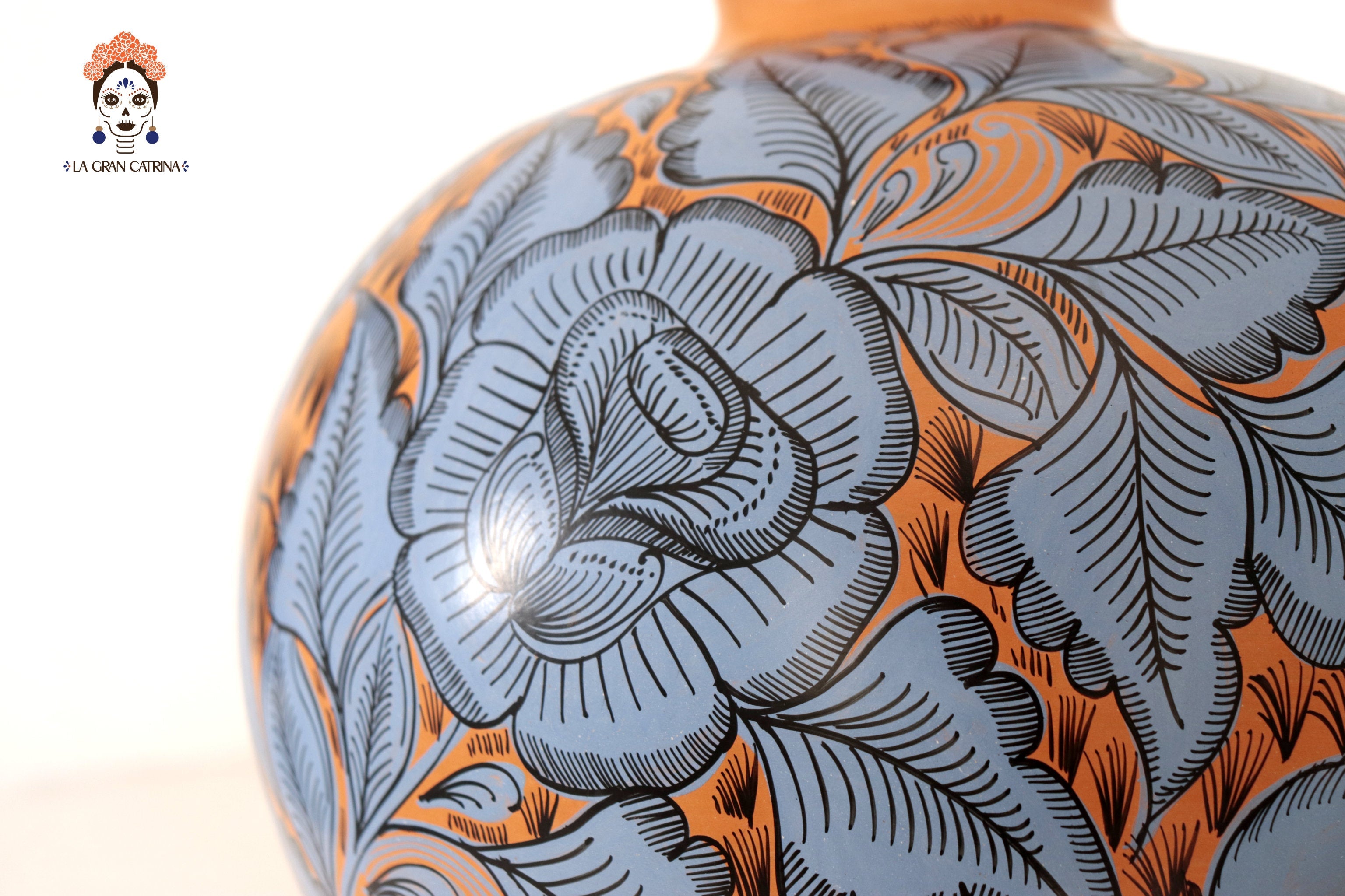 Vase of birds blue and orange - Huancito - 14.9 in. Pablo Huancito