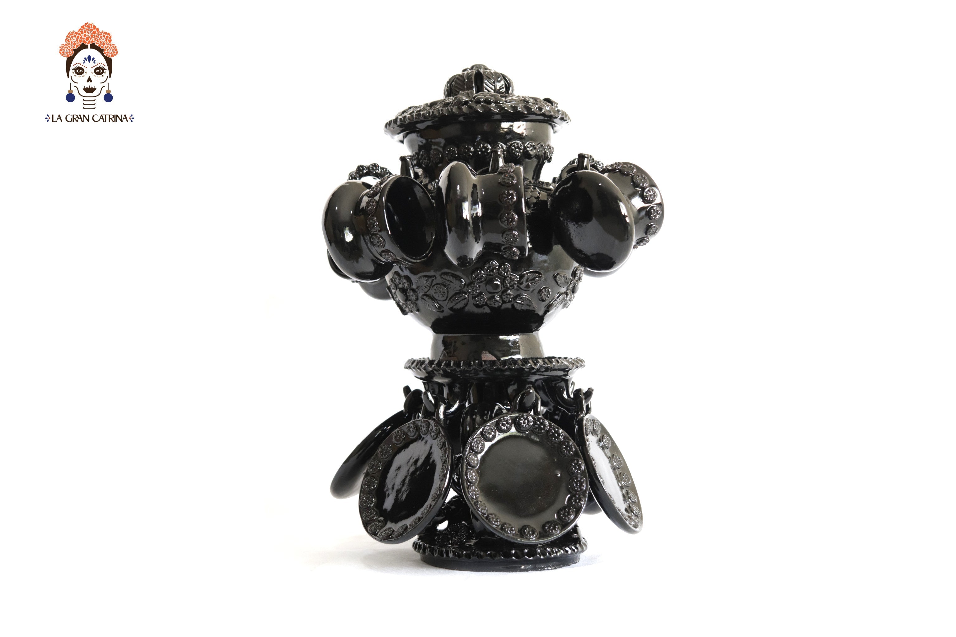 Ponchera with platos and tazas - Glazed Clay - 19 in. Julian Morales SFL