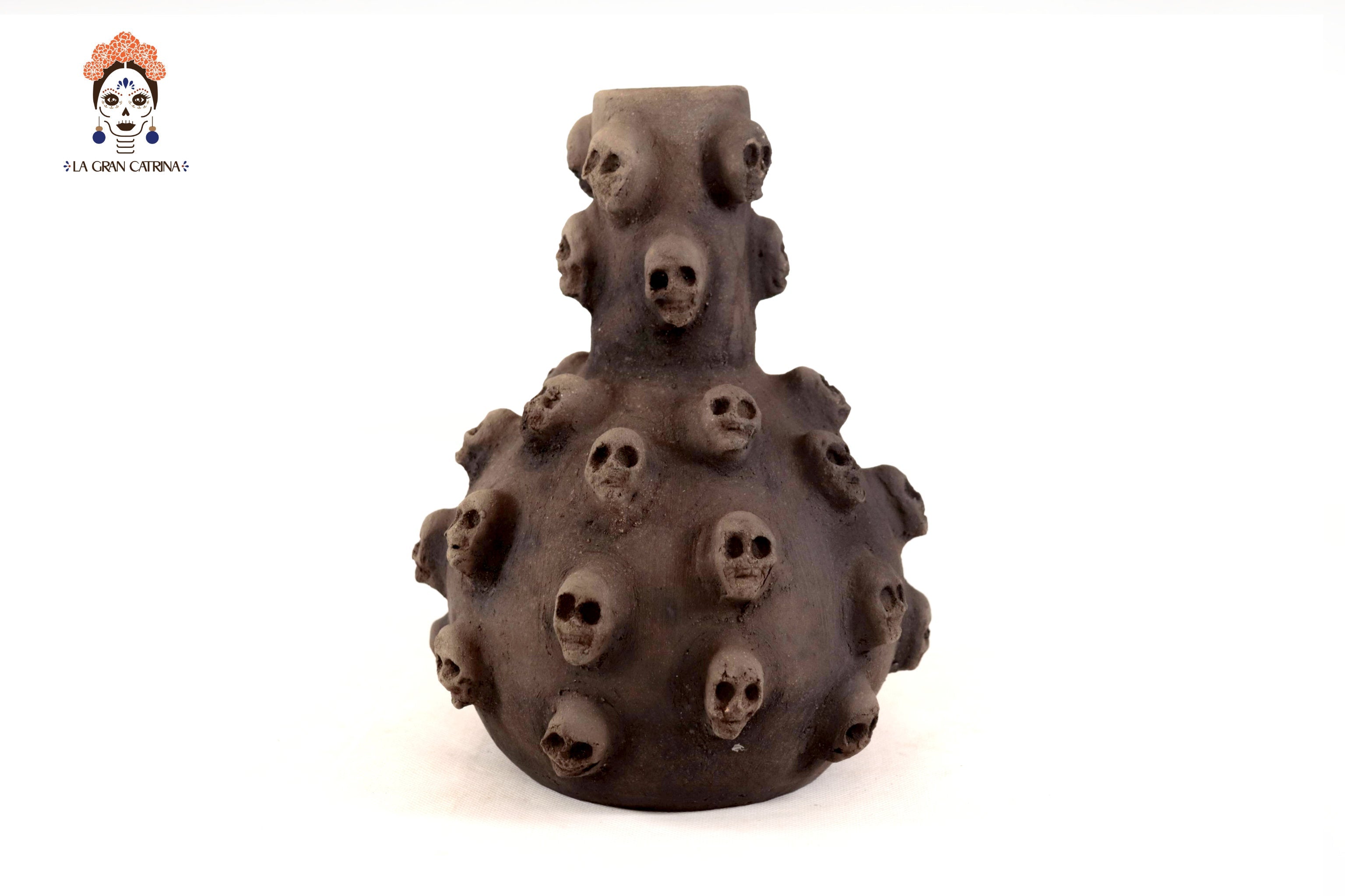 Water Jar Clay with Skulls - 9.4 in. Atzompa