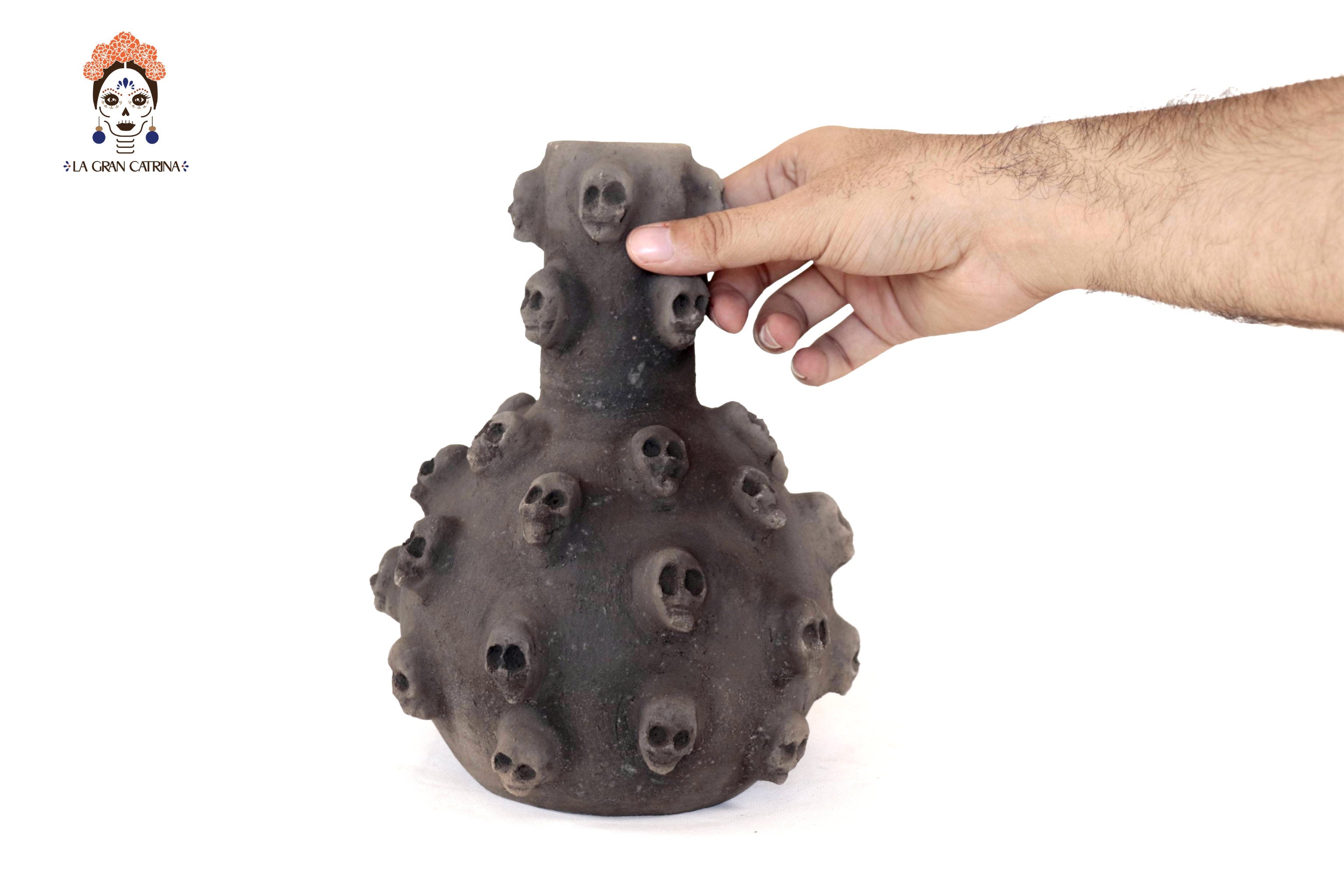 Water Jar Clay with Skulls - 9.4 in. Atzompa